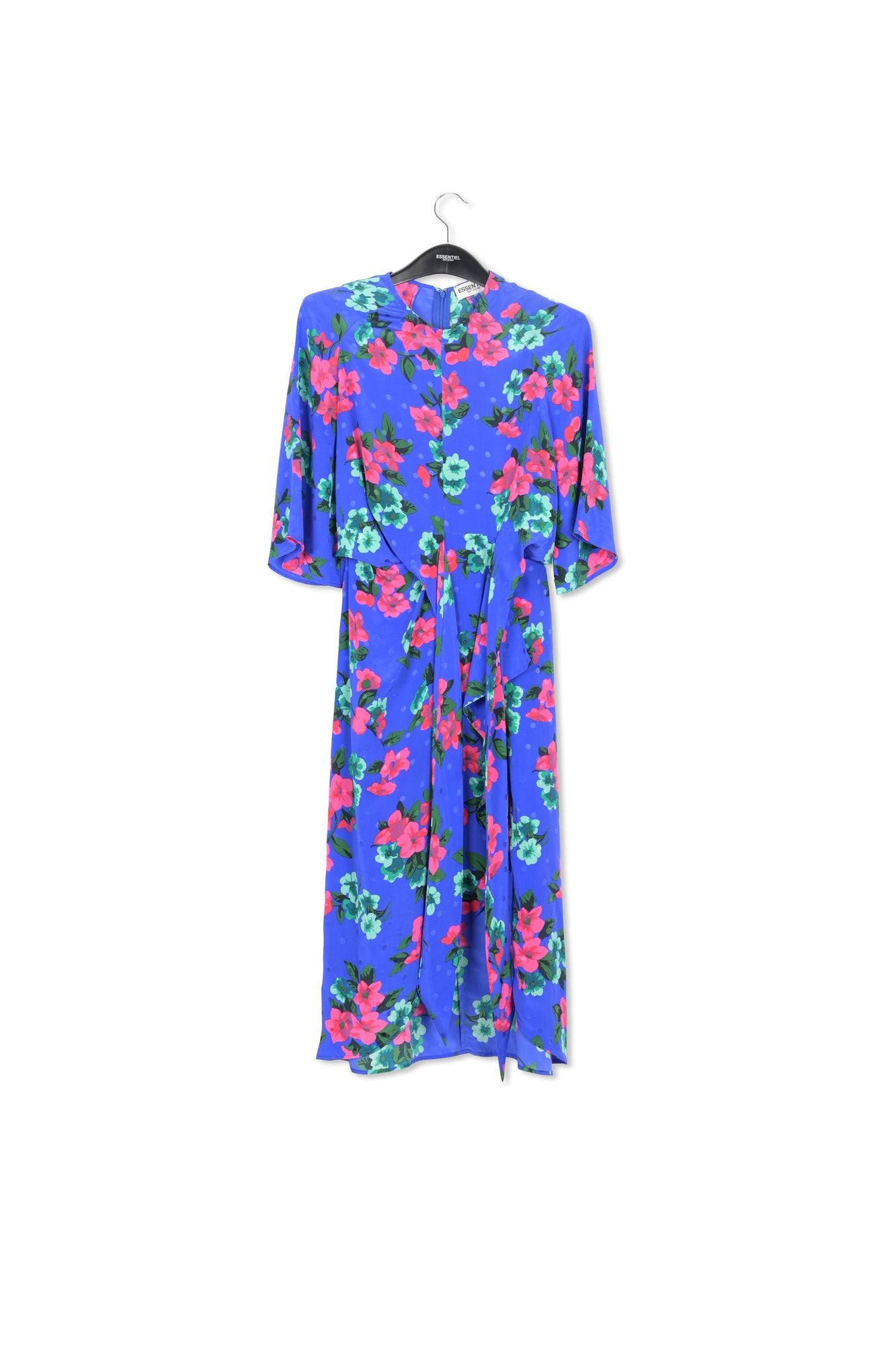 Robe midi bleue en soie à fleurs et à pois RE—SSENTIEL | Essentiel second hand