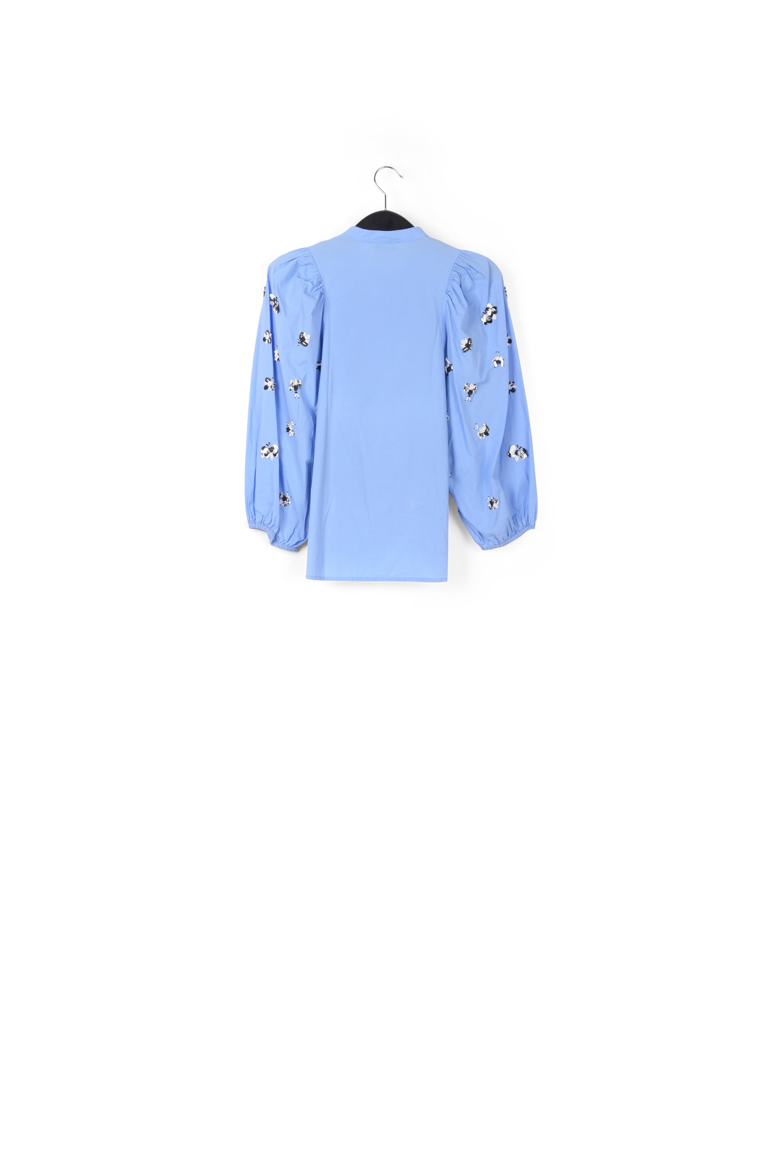 Blue cotton-poplin embroidered puffed-sleeve shirt RE—SSENTIEL | Essentiel second hand