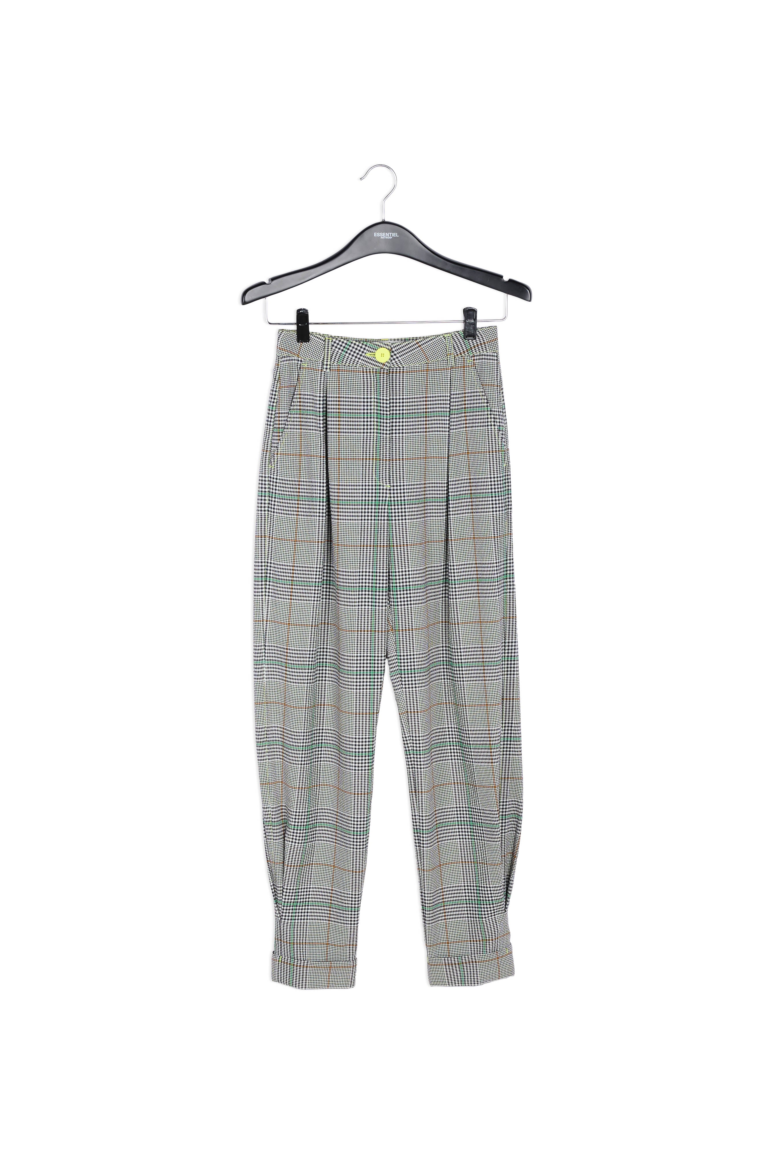 Gebroken witte ruitjesbroek met hoge taille RE—SSENTIEL | Essentiel second hand