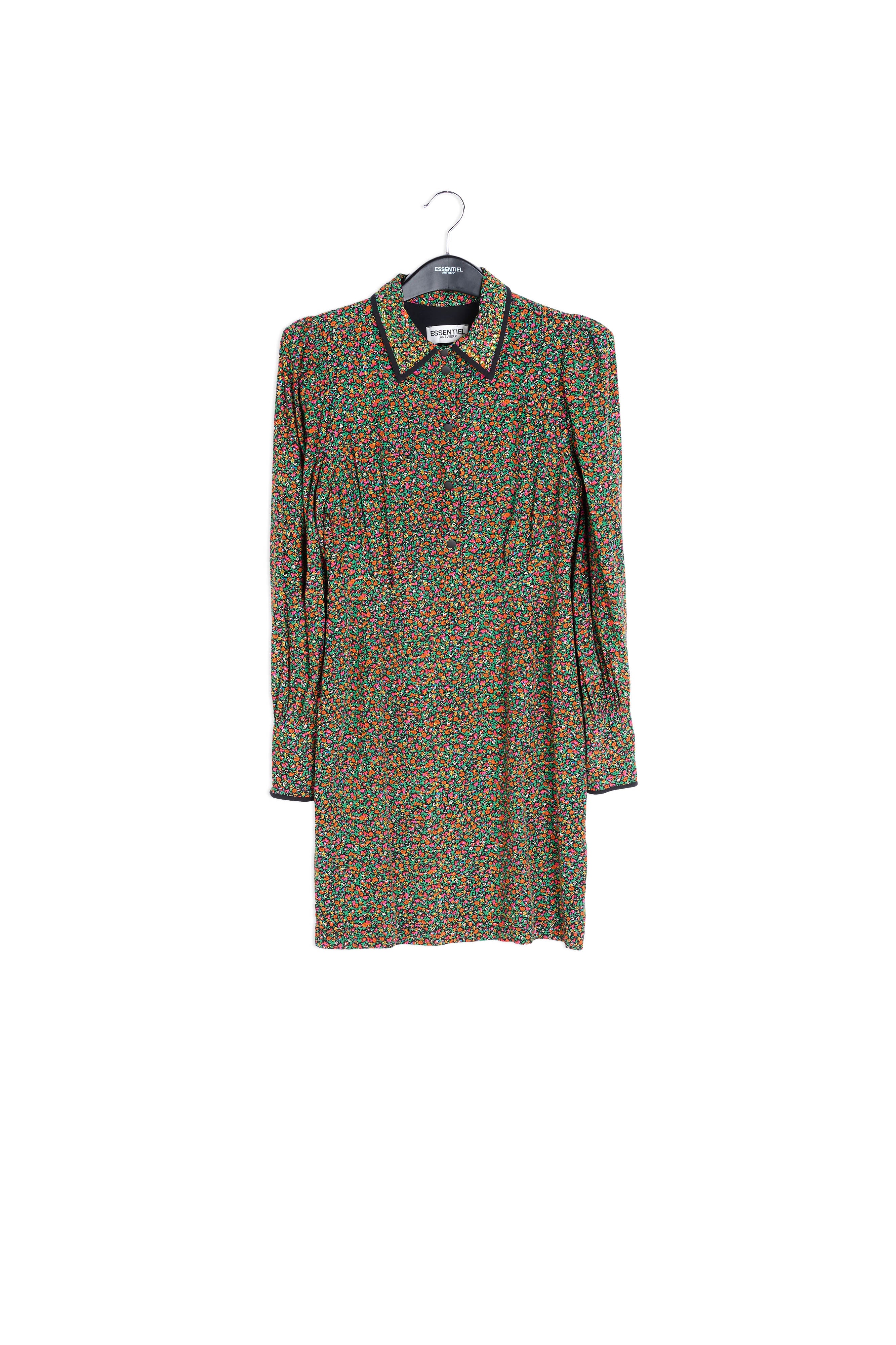 Khaki and orange floral midi dress RE—SSENTIEL | Essentiel second hand