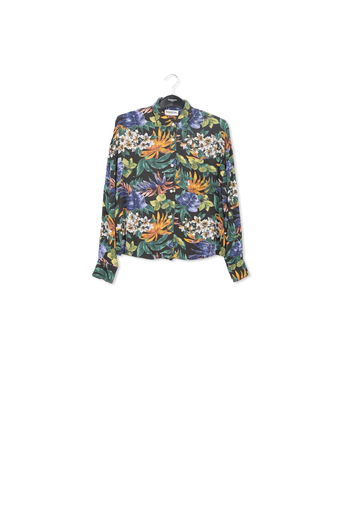Zwart oversized hemd met kleurrijke bloemenprint RE—SSENTIEL | Essentiel second hand