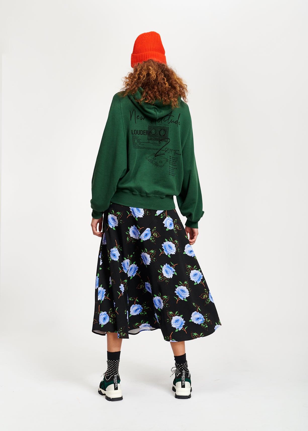 Jupe midi en biais foncée à imprimé floral RE—SSENTIEL | Essentiel second hand