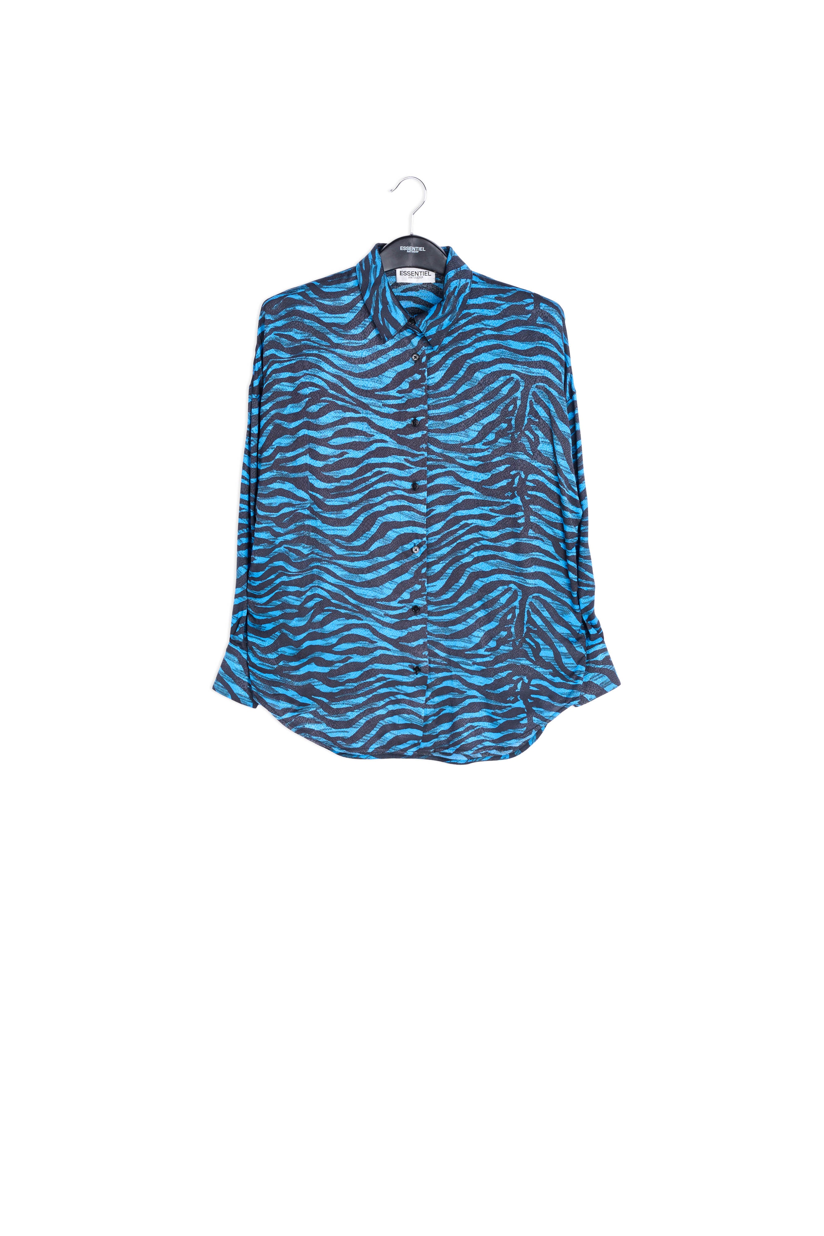 Oversized overhemd met blauwe en groene zebraprint RE—SSENTIEL | Essentiel second hand