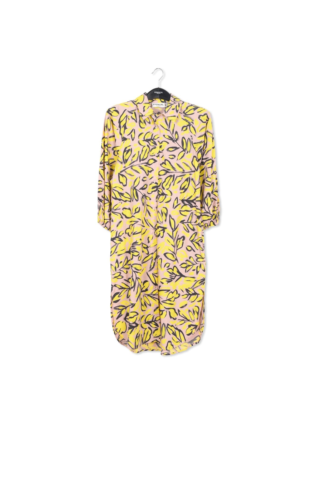 Robe chemise à fleurs beige, jaune et noire RE—SSENTIEL | Essentiel second hand