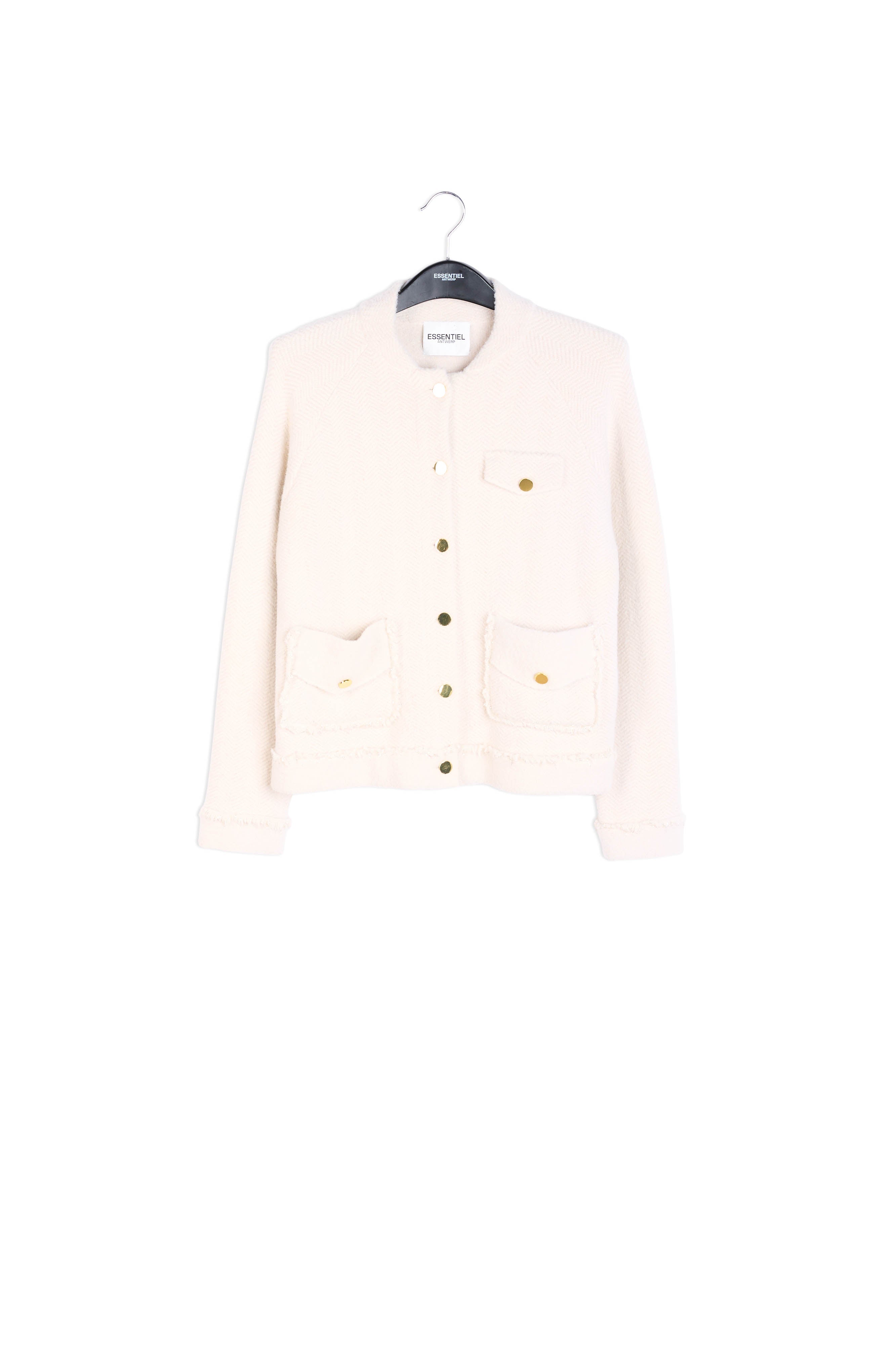 Off-white knitted short jacket with lurex details RE—SSENTIEL | Essentiel second hand