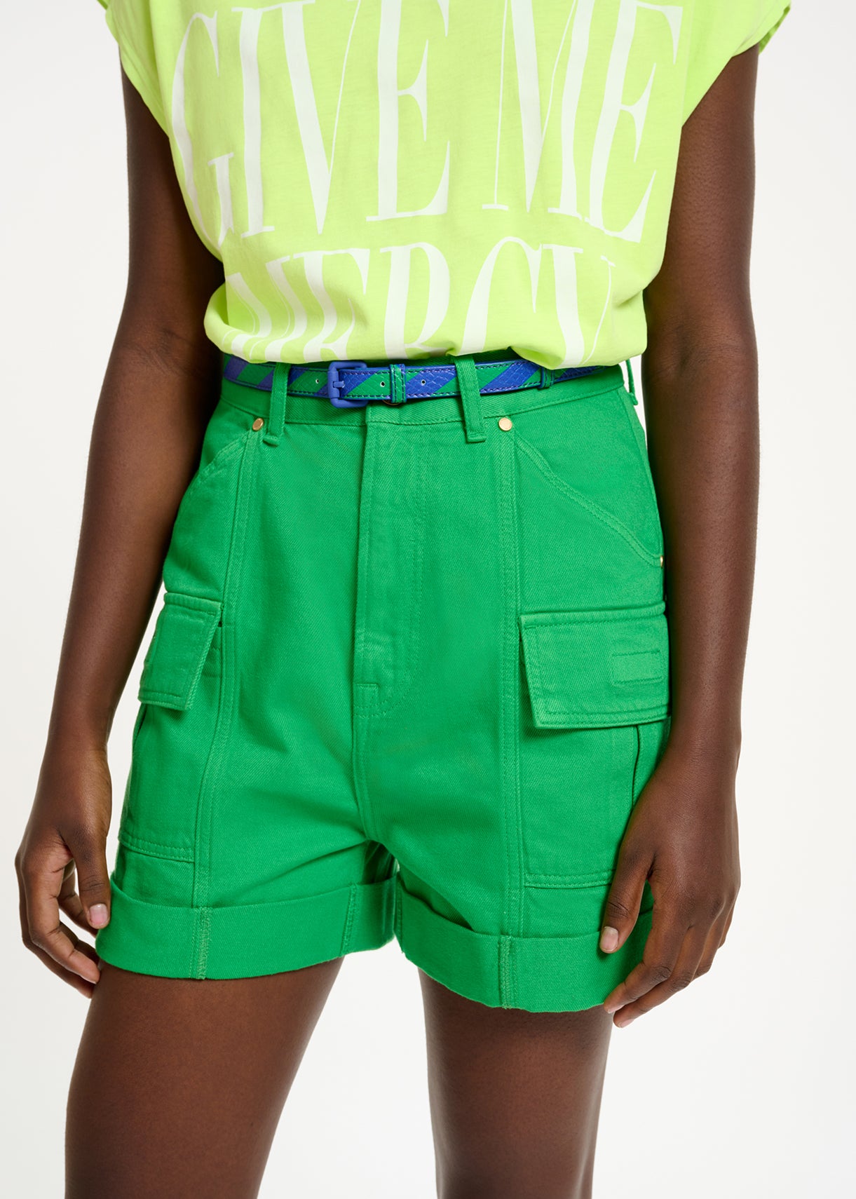 Green denim cargo shorts RE—SSENTIEL | Essentiel second hand