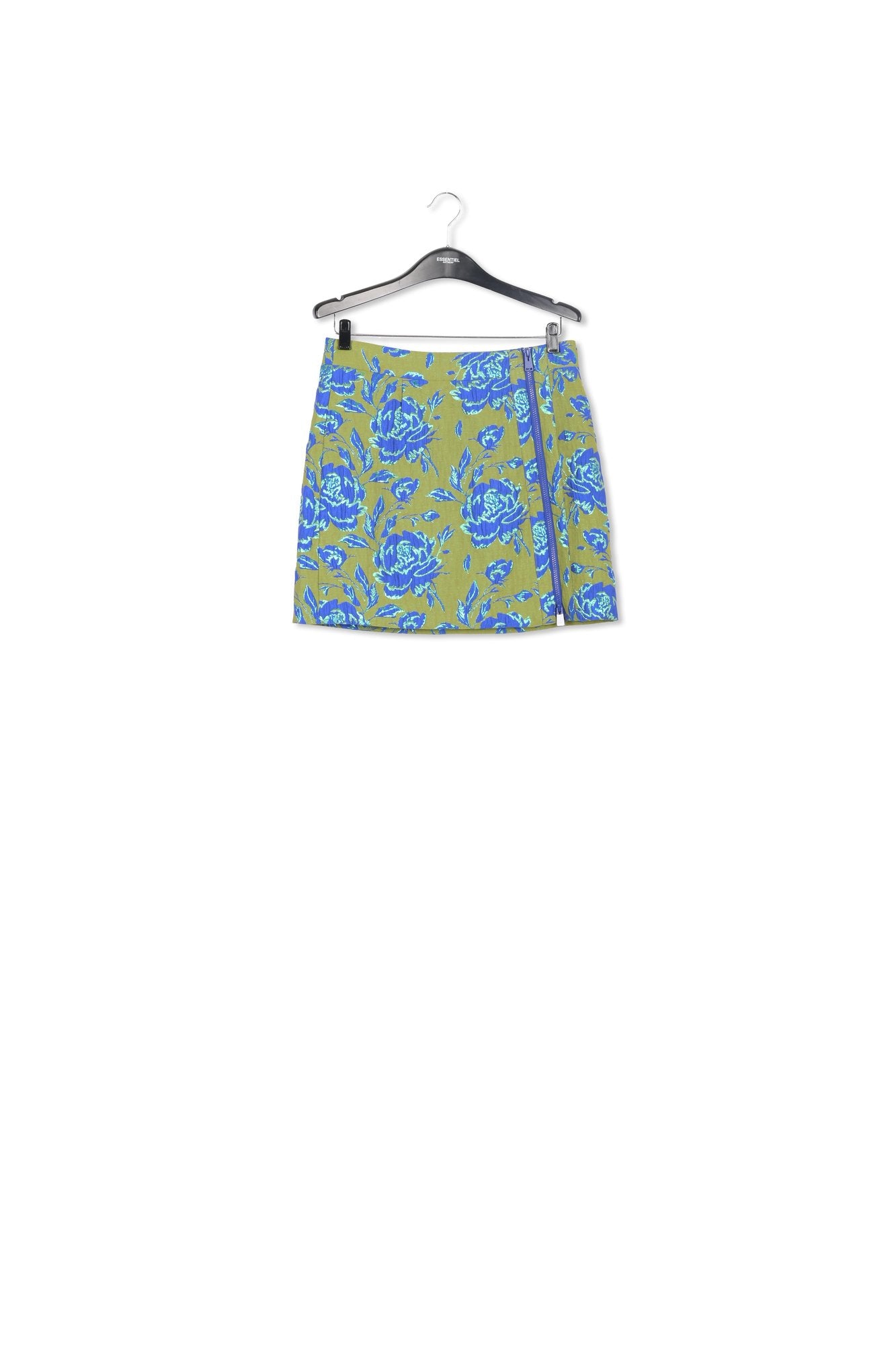 Dark green and blue floral-jacquard mini skirt RE—SSENTIEL | Essentiel second hand