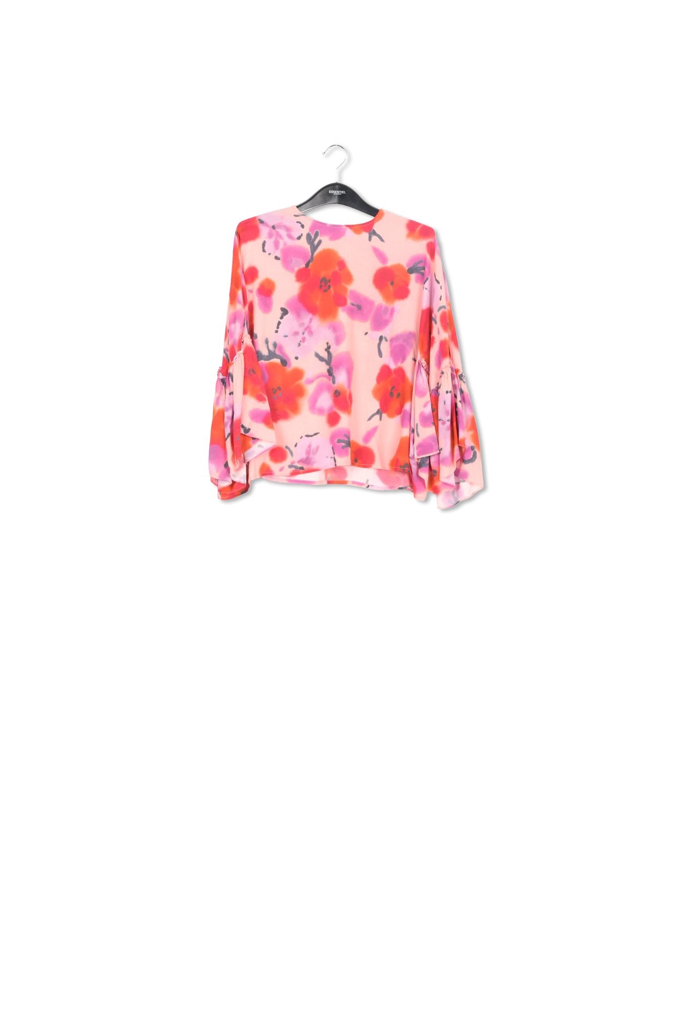 Light pink, red and purple floral printed top with ruffled sleeves RE—SSENTIEL | Essentiel second hand