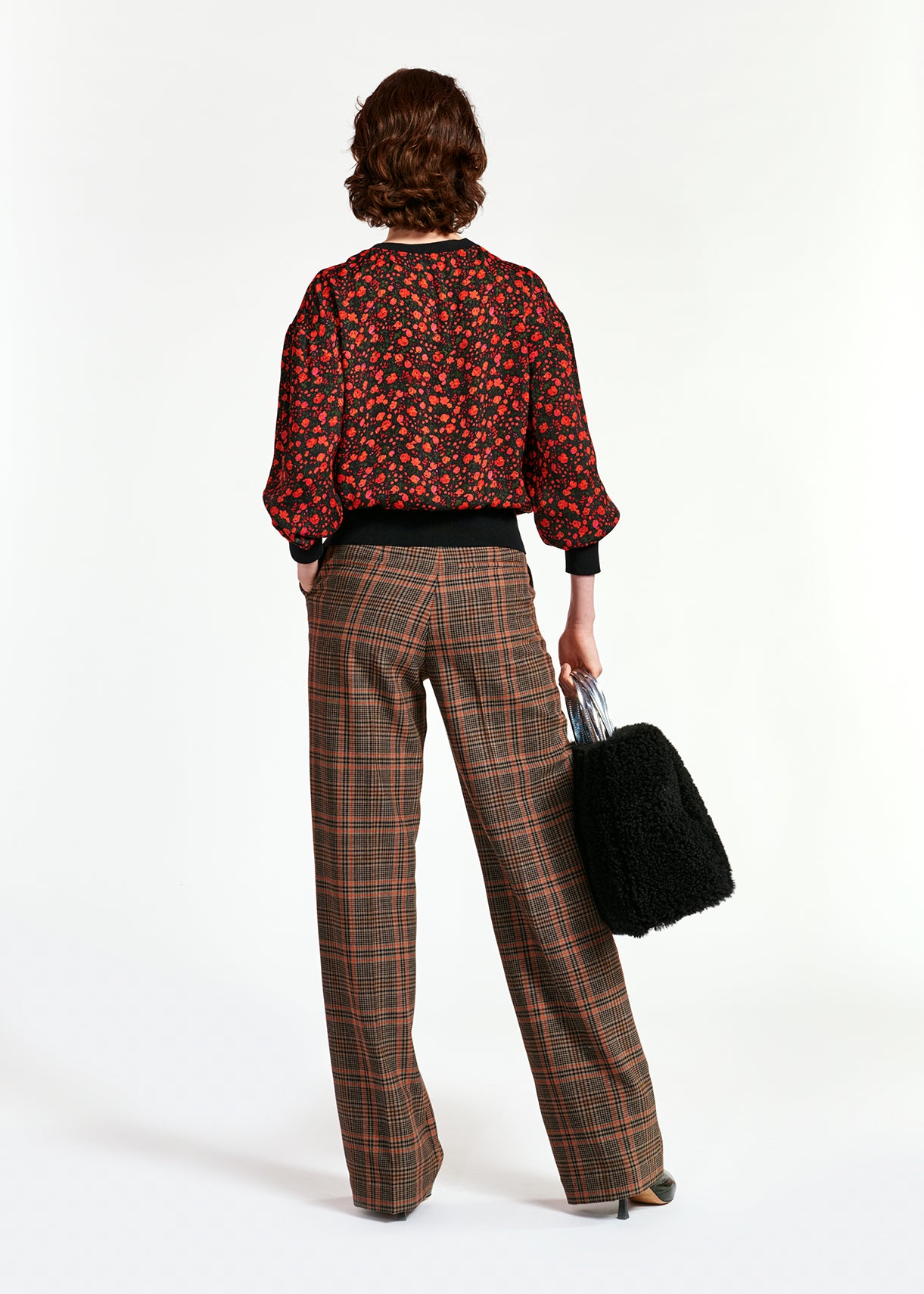 Black and red print top with contrast ribs RE—SSENTIEL | Essentiel second hand