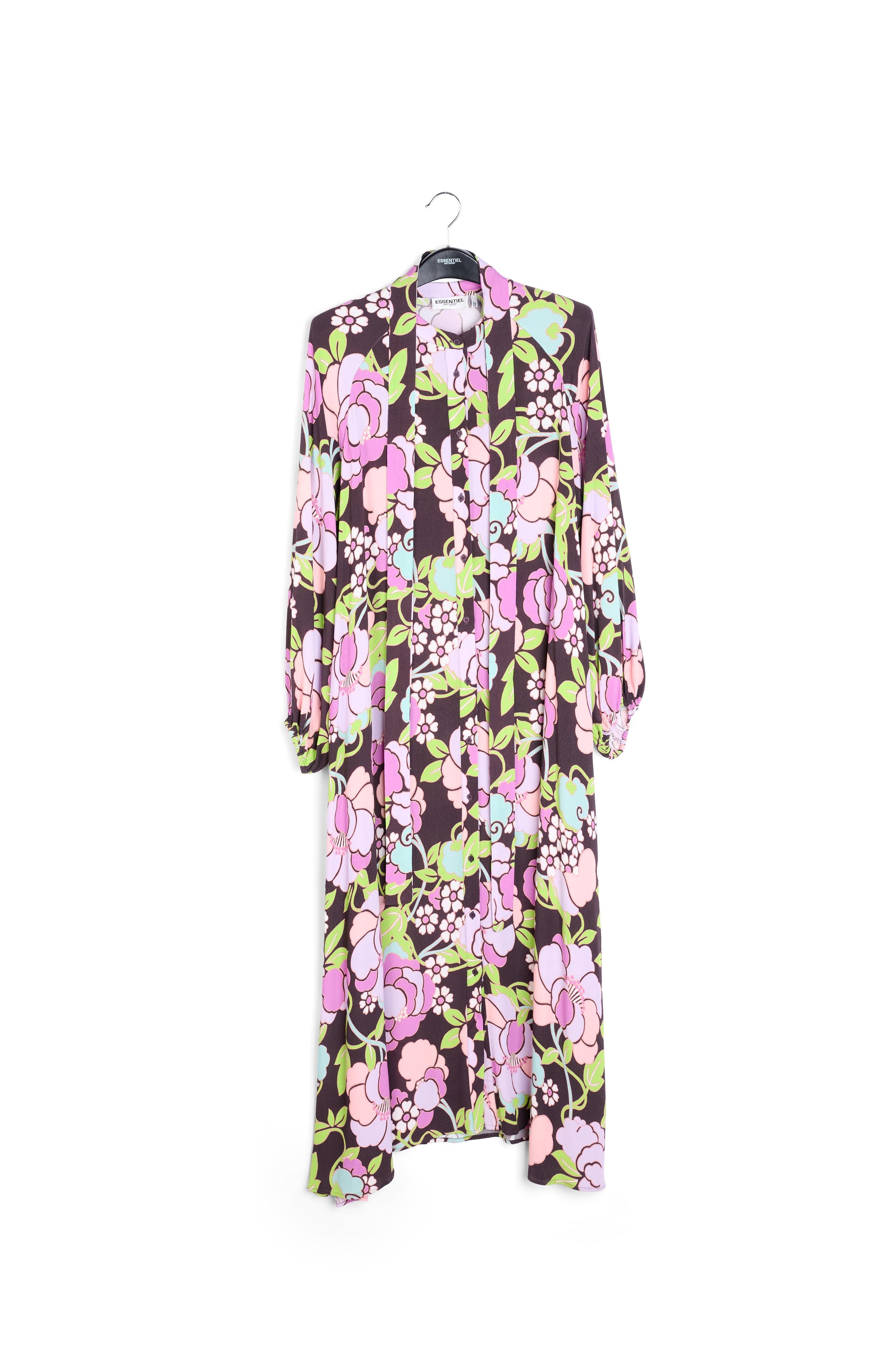 Black maxi-length dress with floral print RE—SSENTIEL | Essentiel second hand