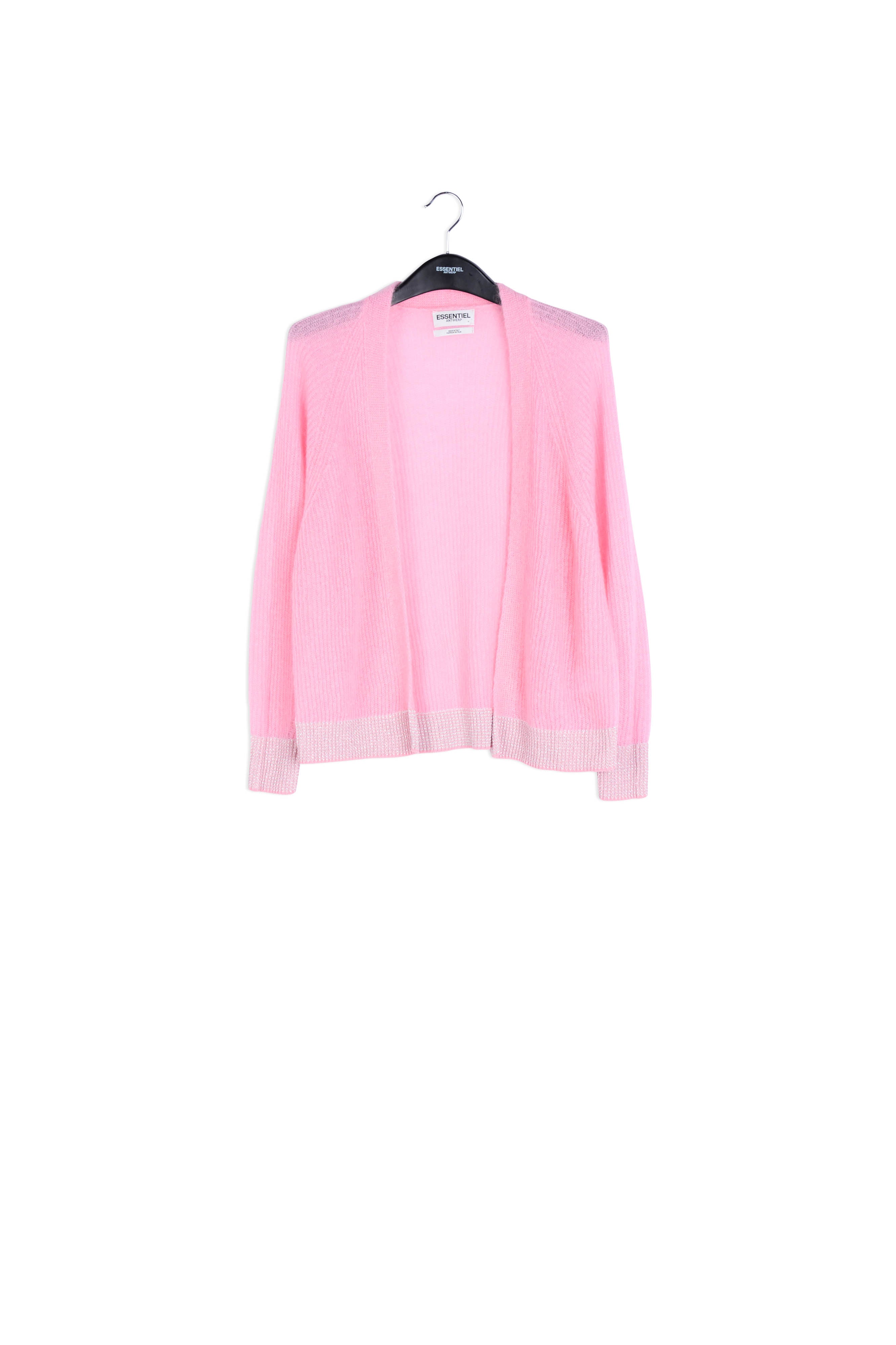 Light pink ribbed open cardigan with accentuated trims RE—SSENTIEL | Essentiel second hand
