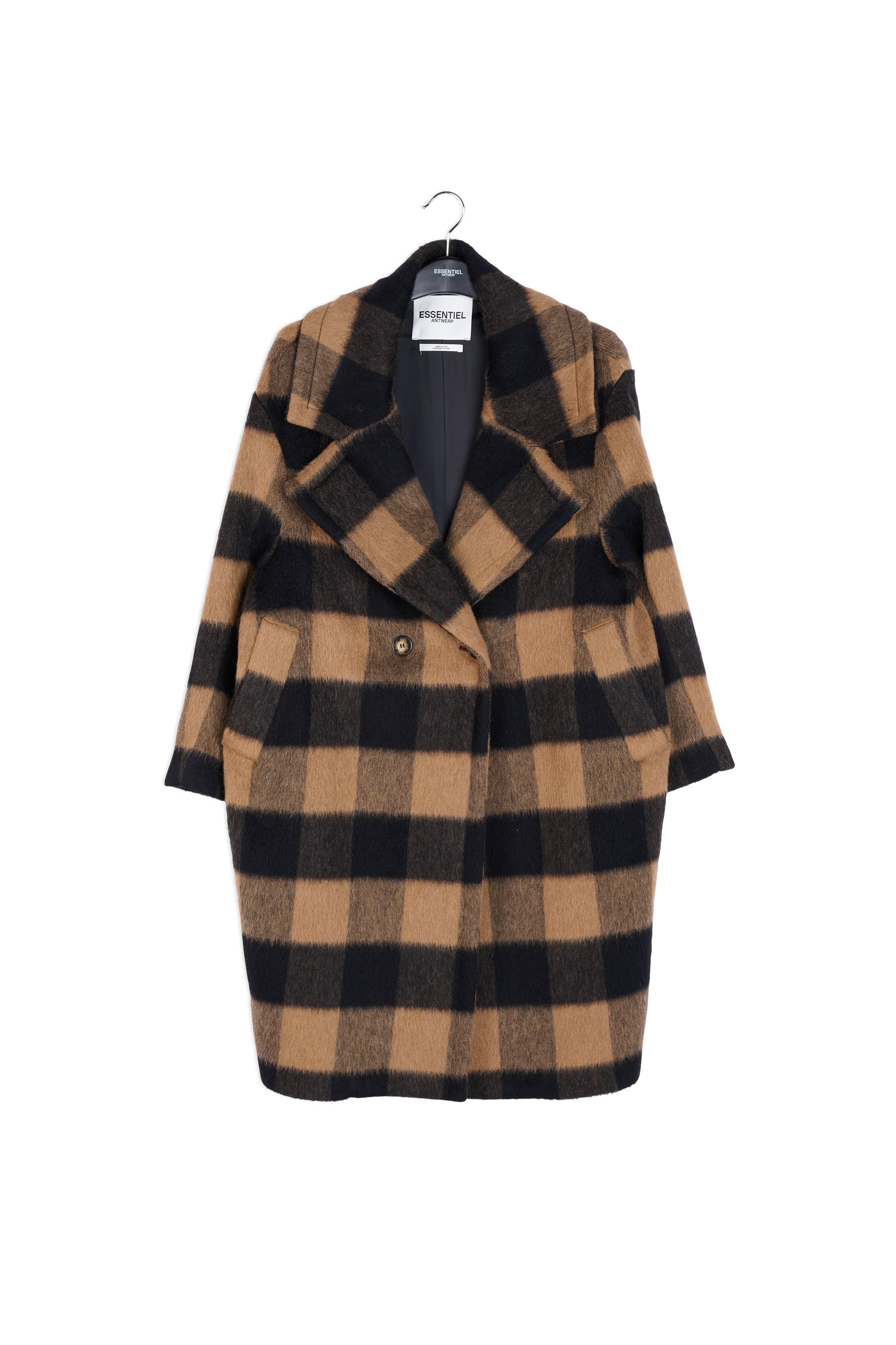 Oversized jacket with brown and black checks RE—SSENTIEL | Essentiel second hand