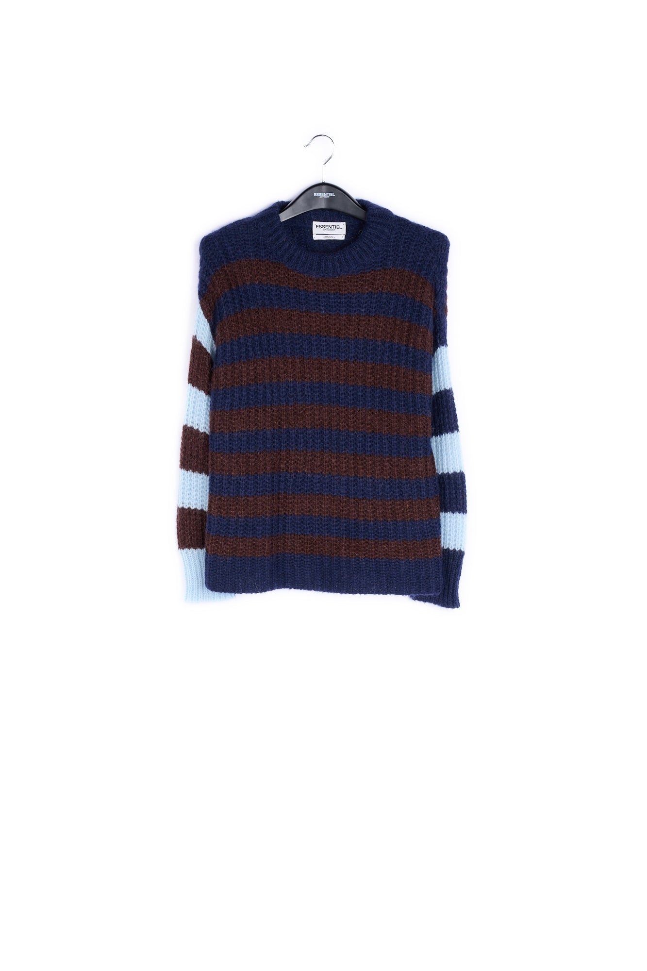 Dark blue, brown and light blue striped ribbed-knit sweater RE—SSENTIEL | Essentiel second hand