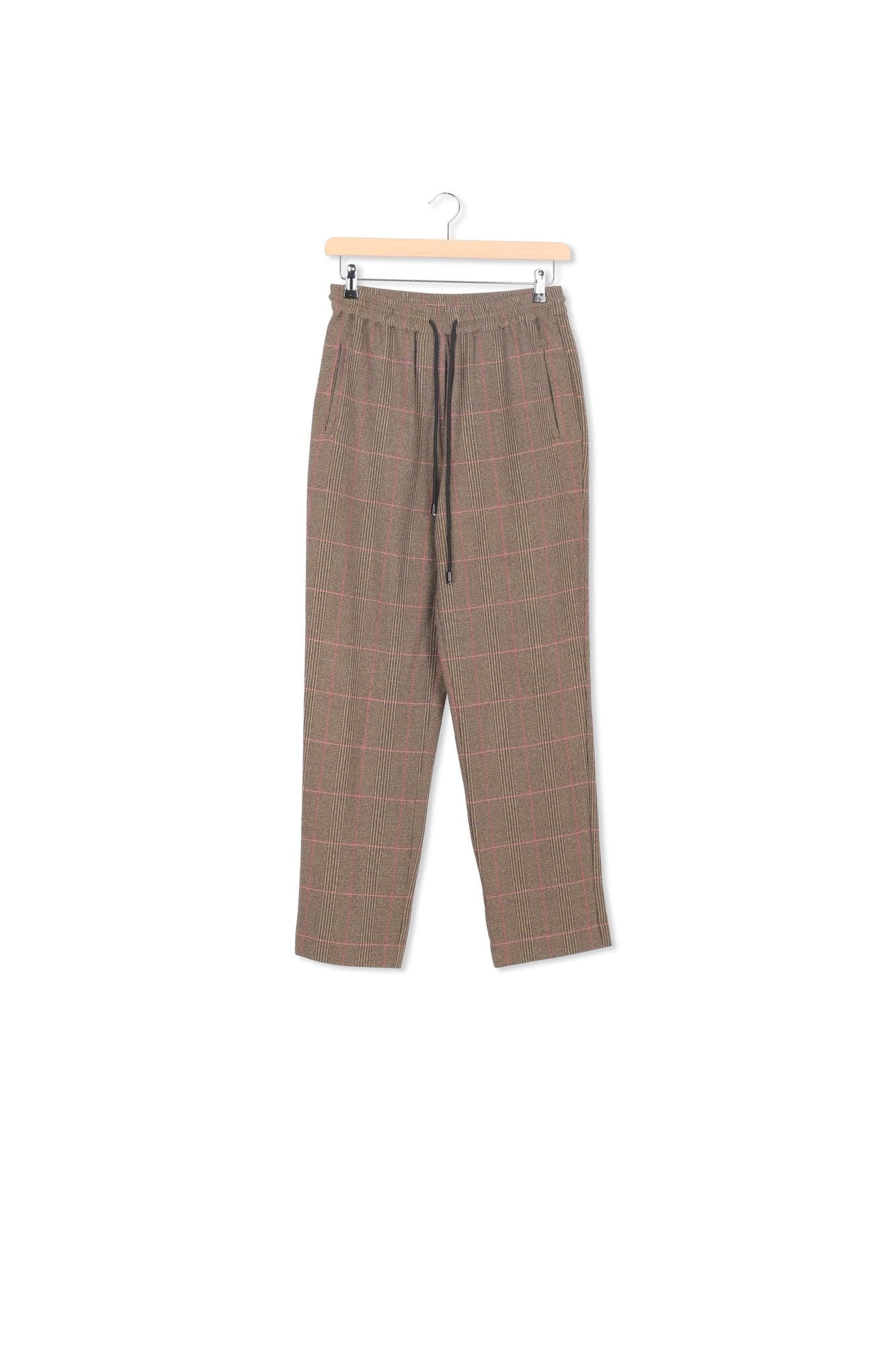 Brown pants with black and blue check motif RE—SSENTIEL | Essentiel second hand