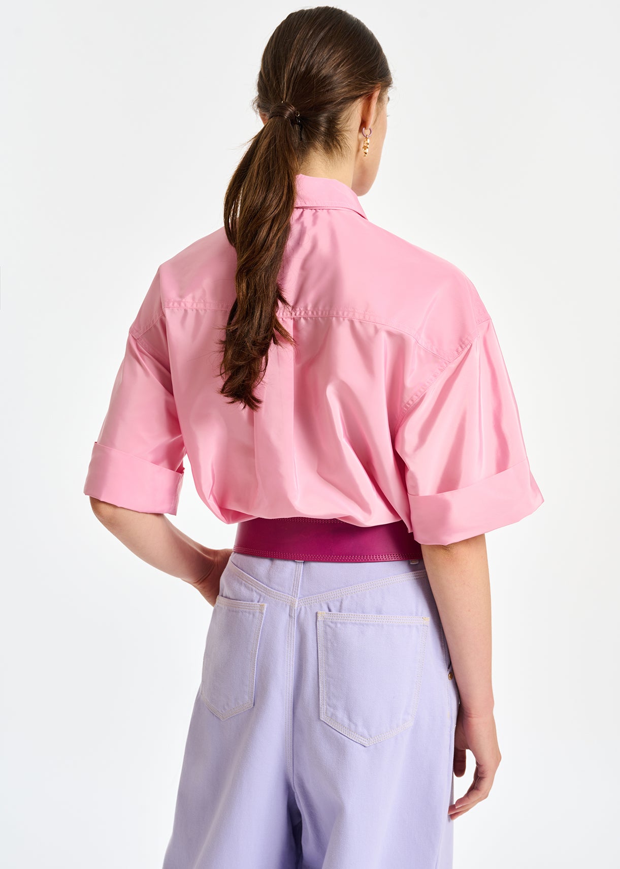 Lichtroze gestreept hemd met strik RE—SSENTIEL | Essentiel second hand