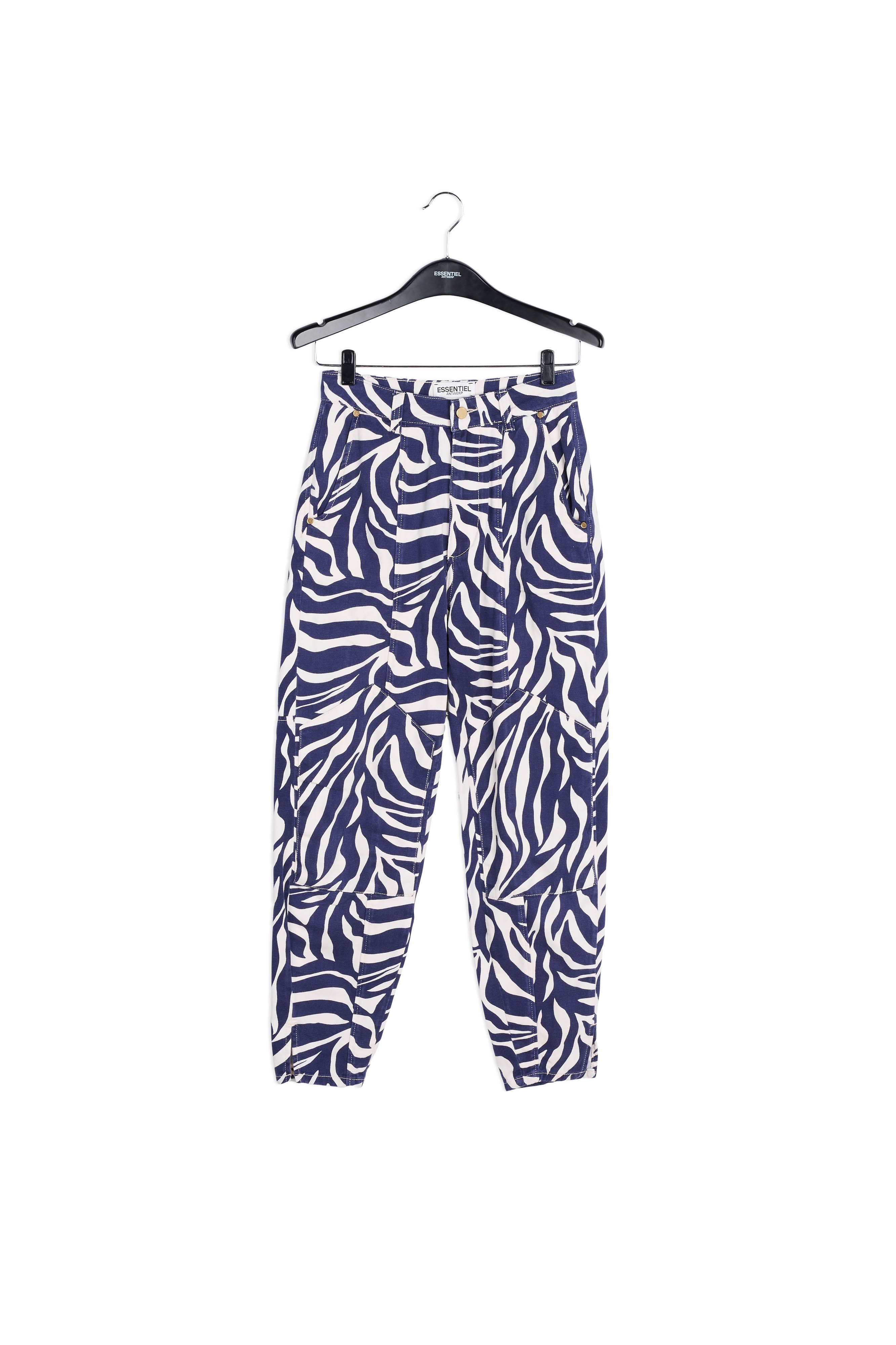 Pantalon treillis à imprimé zèbre blanc cassé et bleu marine RE—SSENTIEL | Essentiel second hand