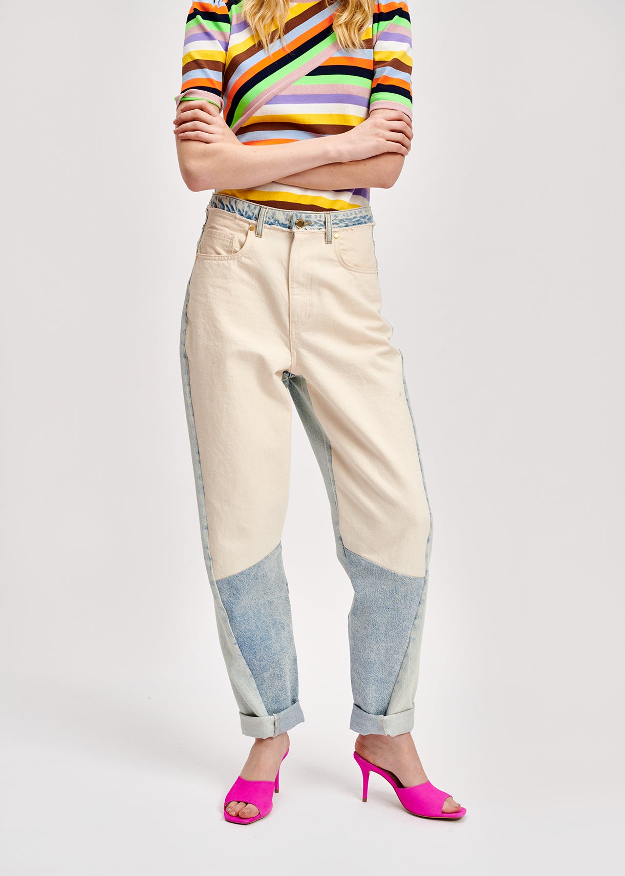 Off-white and light blue patchwork jeans RE—SSENTIEL | Essentiel second hand