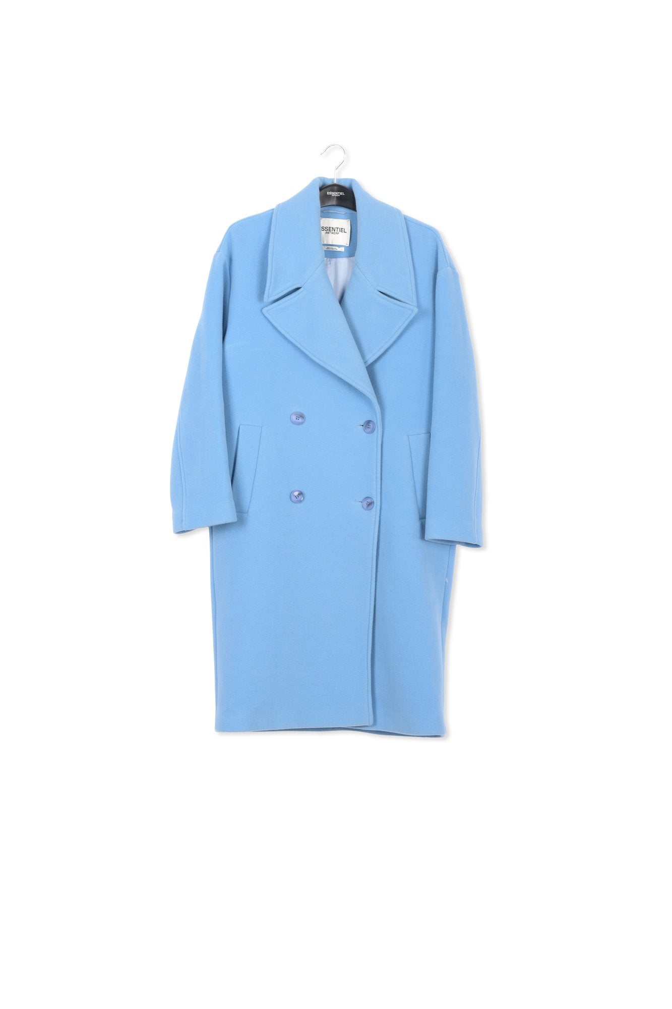 Manteau bleu à  double boutonnage en laine mélangée RE—SSENTIEL | Essentiel second hand