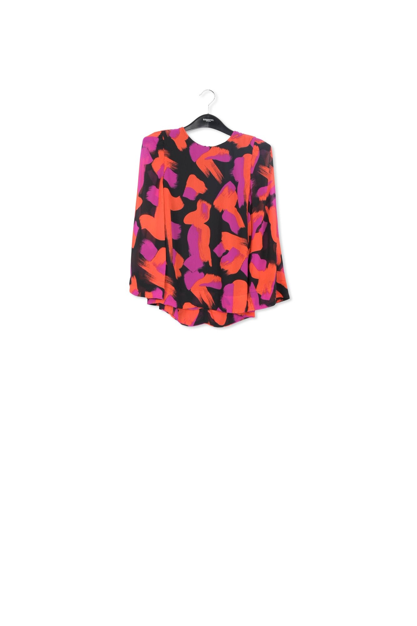 Top aux épaules bouffantes et imprimé noir, orange et pourpre RE—SSENTIEL | Essentiel second hand