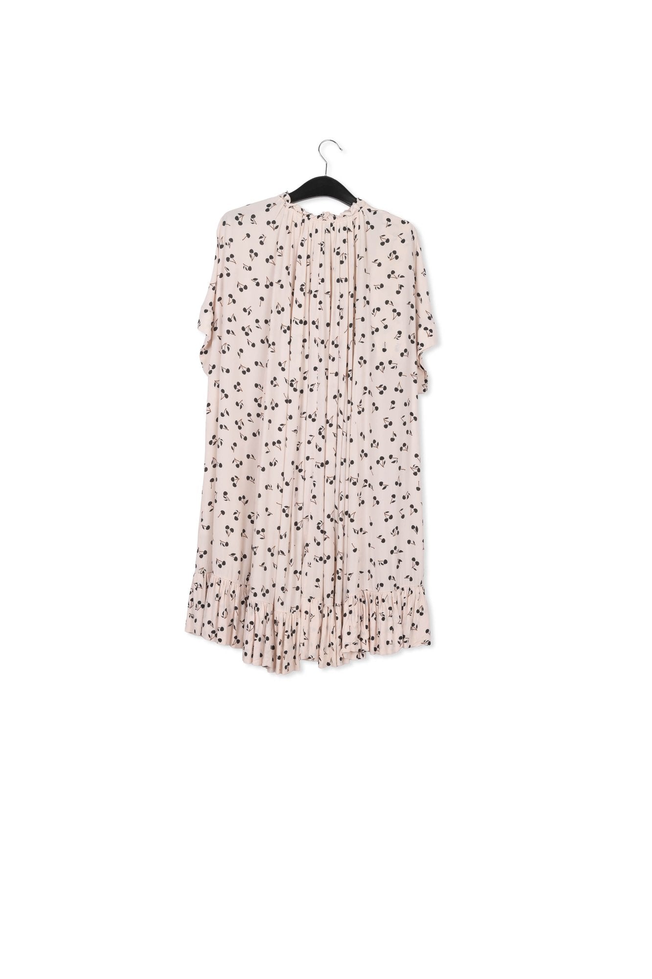Off-white oversized ruffled dress with cherry print RE—SSENTIEL | Essentiel second hand