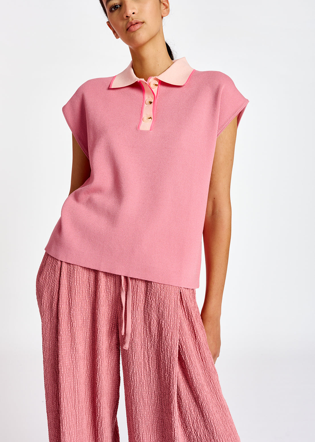 Vintage pink wide-leg seersucker pants RE—SSENTIEL | Essentiel second hand