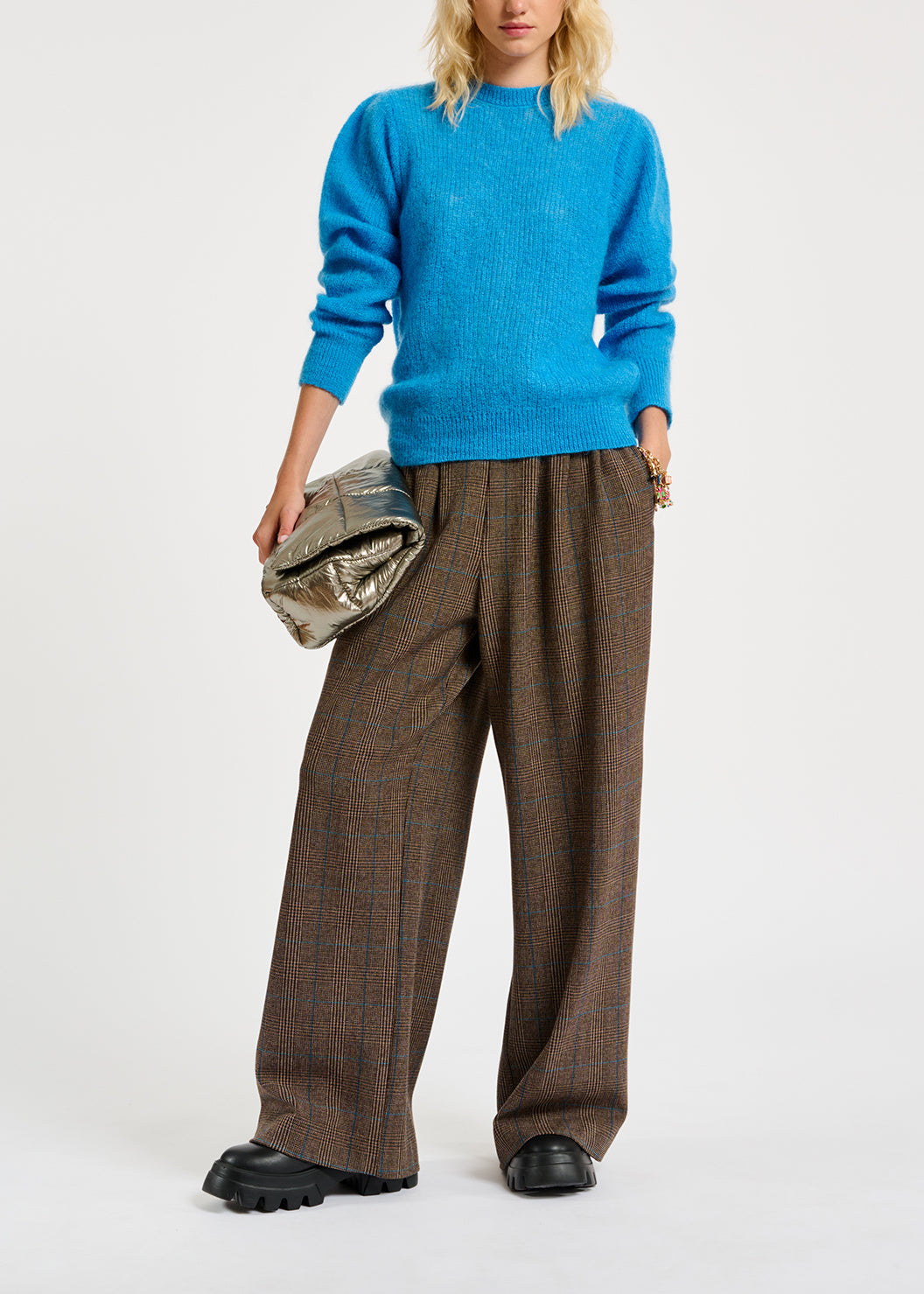 Blue mohair-blend knit sweater with puffed shoulders RE—SSENTIEL | Essentiel second hand