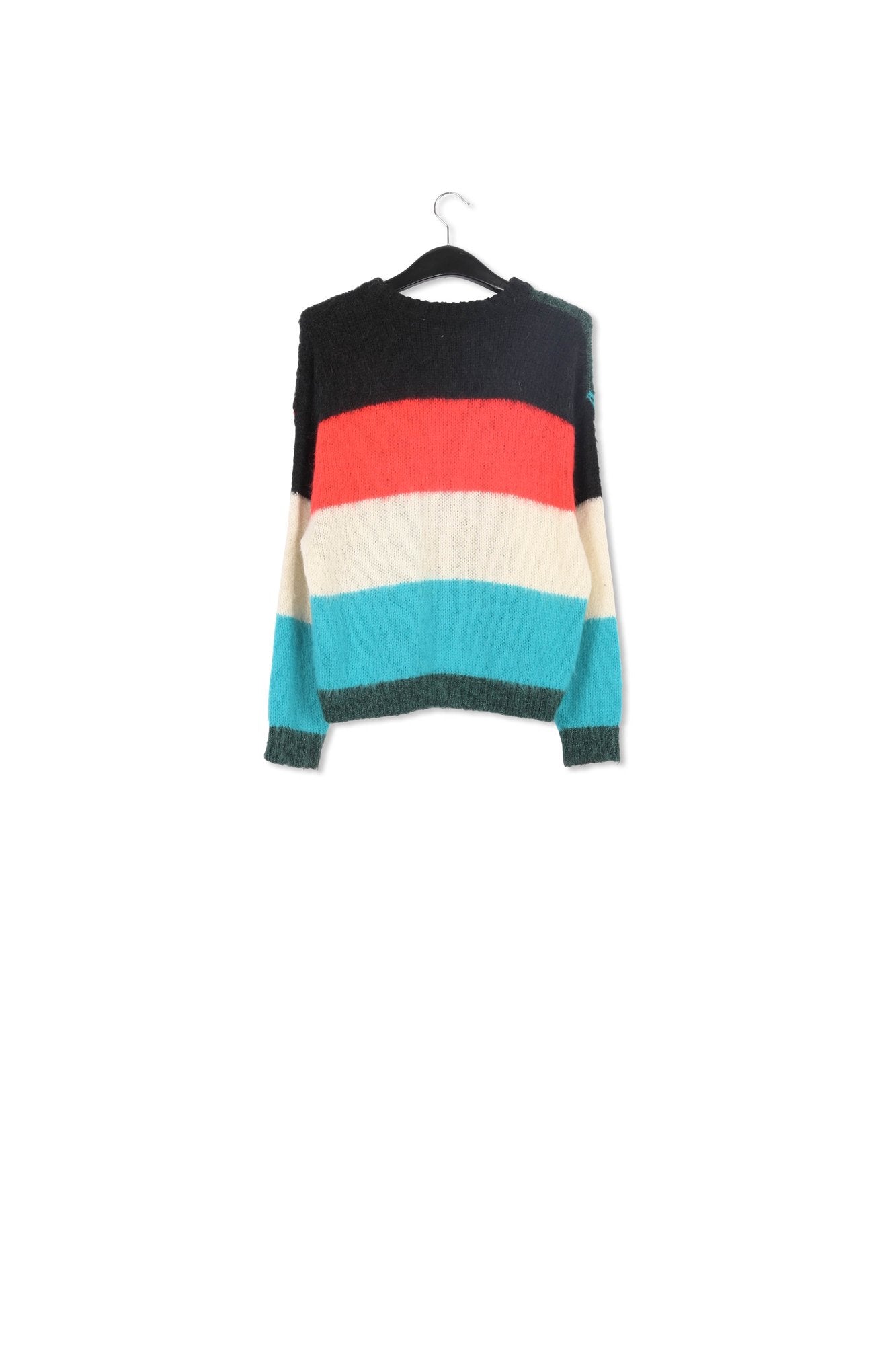 Dark green, blue and red intarsia-knitted sweater RE—SSENTIEL | Essentiel second hand