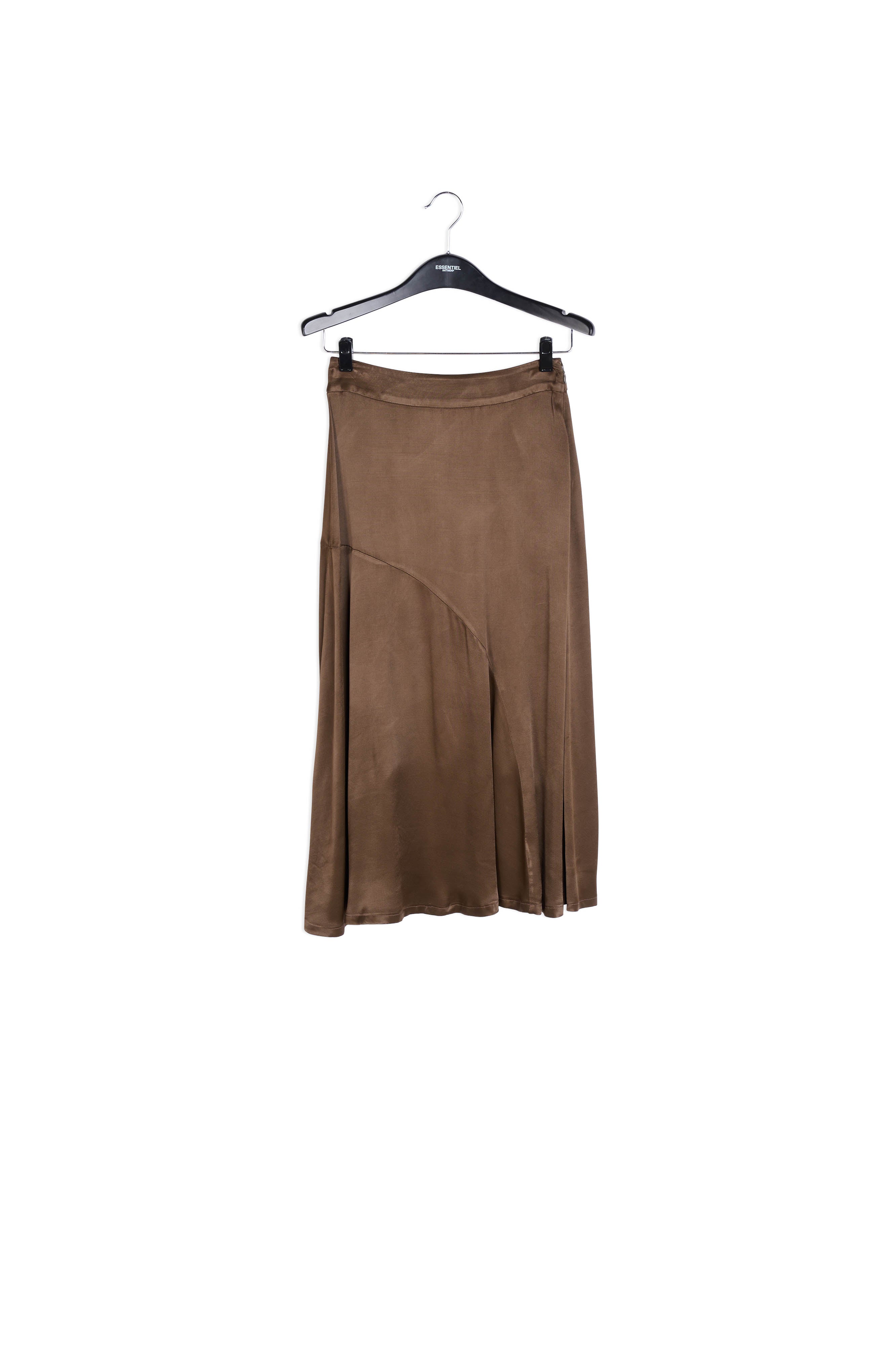 Bruine schuin gesneden midirok RE—SSENTIEL | Essentiel second hand