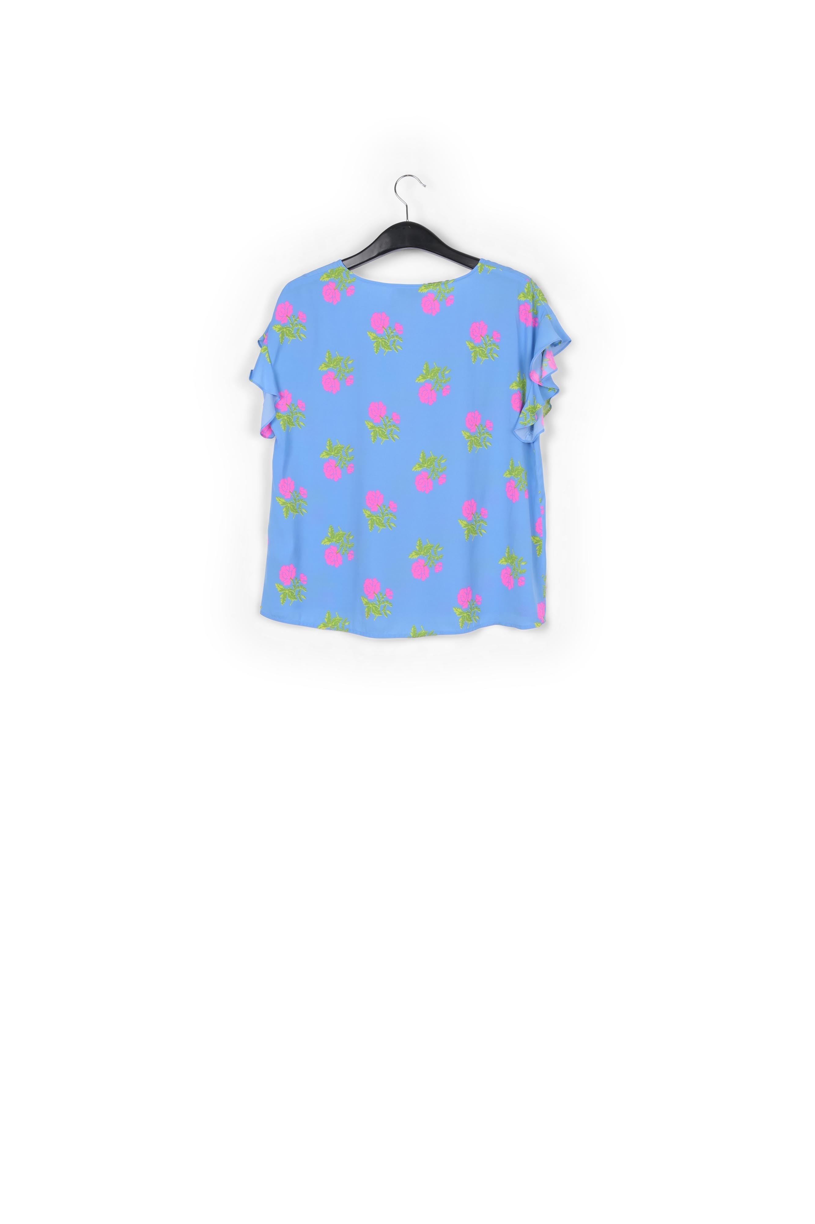 Blue flower print top with ruffled sleeves RE—SSENTIEL | Essentiel second hand