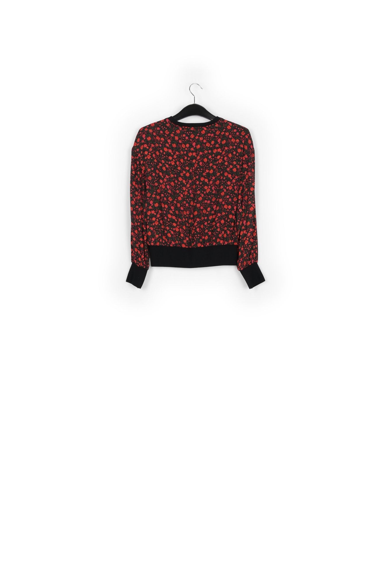 Black and red print top with contrast ribs RE—SSENTIEL | Essentiel second hand