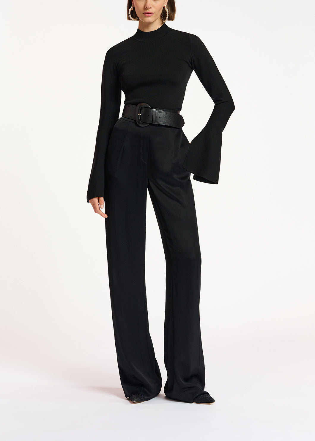 Black slim-fit knit sweater with trumpet sleeves RE—SSENTIEL | Essentiel second hand