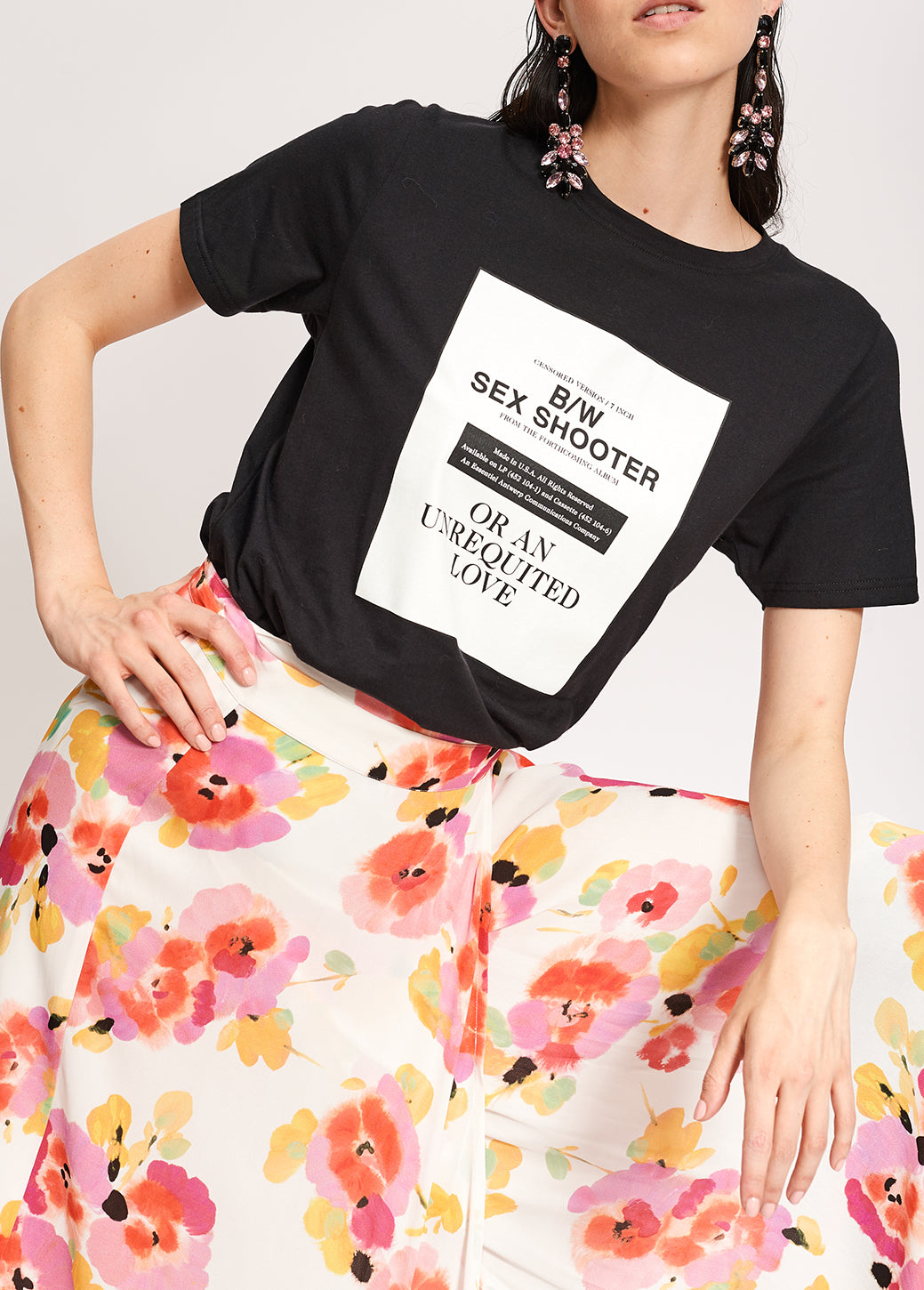 Black cotton-jersey 'sex shooter' t-shirt RE—SSENTIEL | Essentiel second hand