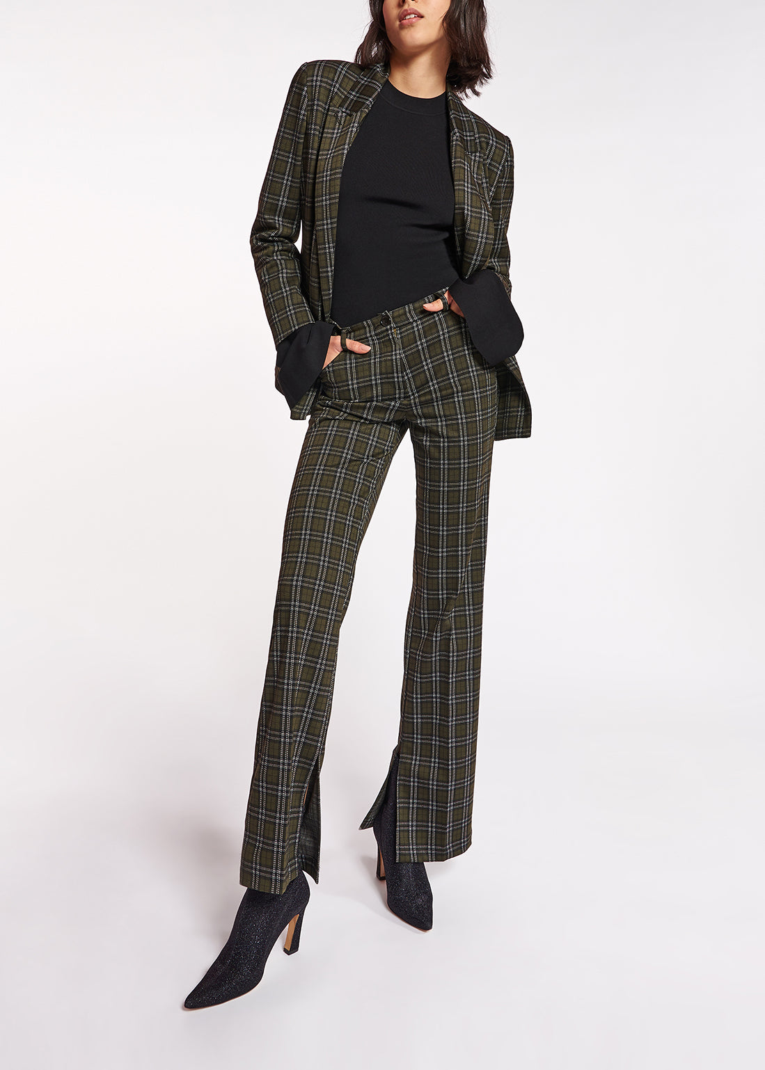 Khaki double-breasted check blazer RE—SSENTIEL | Essentiel second hand