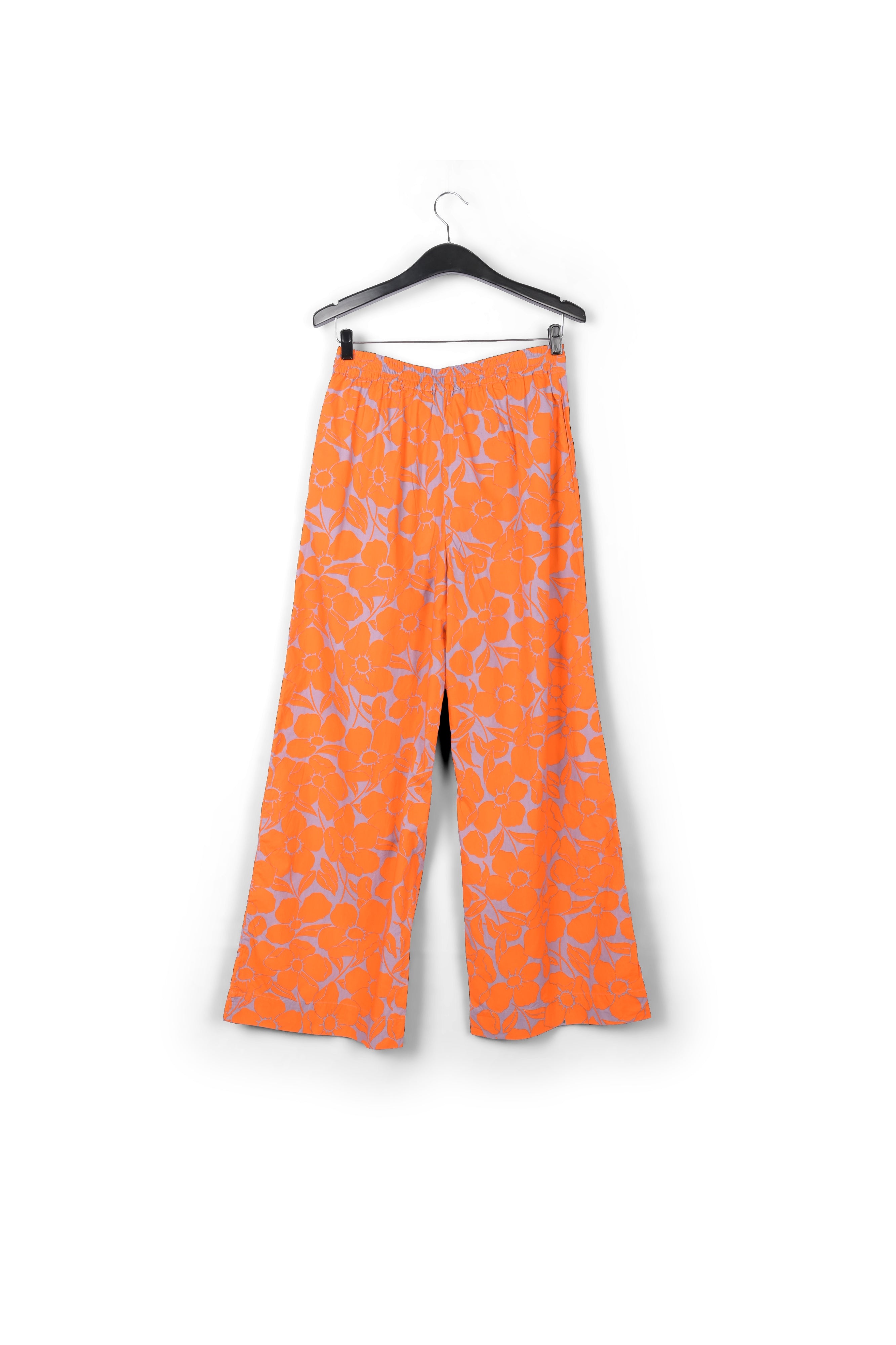 Lilac and orange cotton wide-leg pants with floral print RE—SSENTIEL | Essentiel second hand