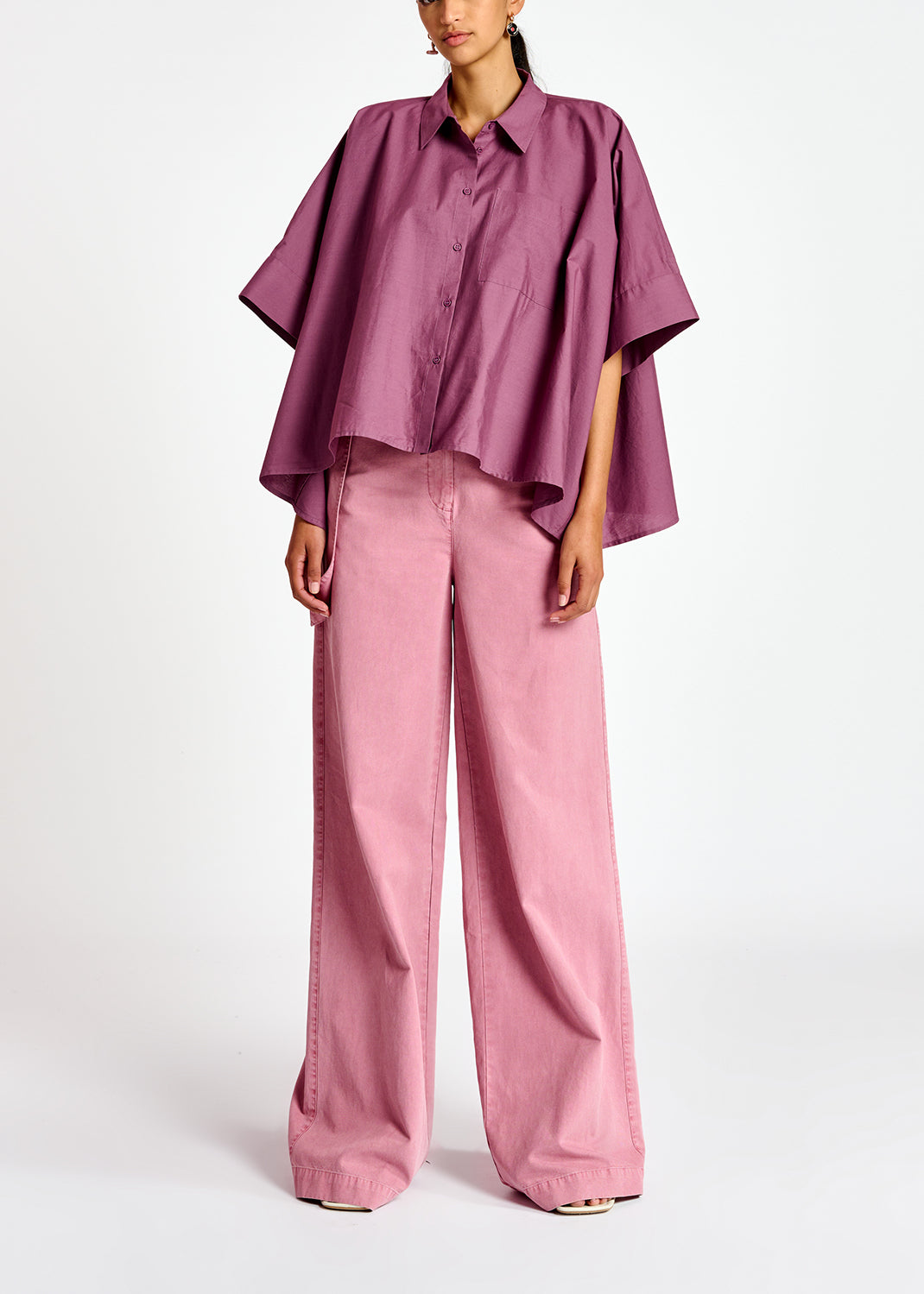 Purple oversized cotton-poplin buttoned shirt RE—SSENTIEL | Essentiel second hand
