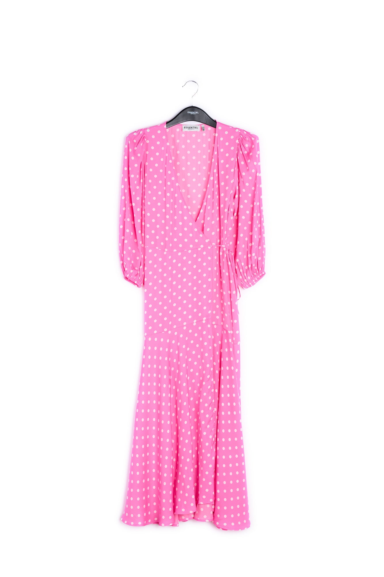 Neon pink polka dot wrap maxi dress RE—SSENTIEL | Essentiel second hand