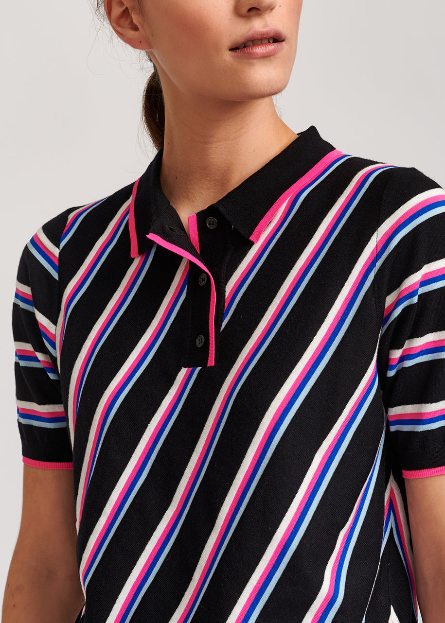 Black polo shirt with neon stripes RE—SSENTIEL | Essentiel second hand