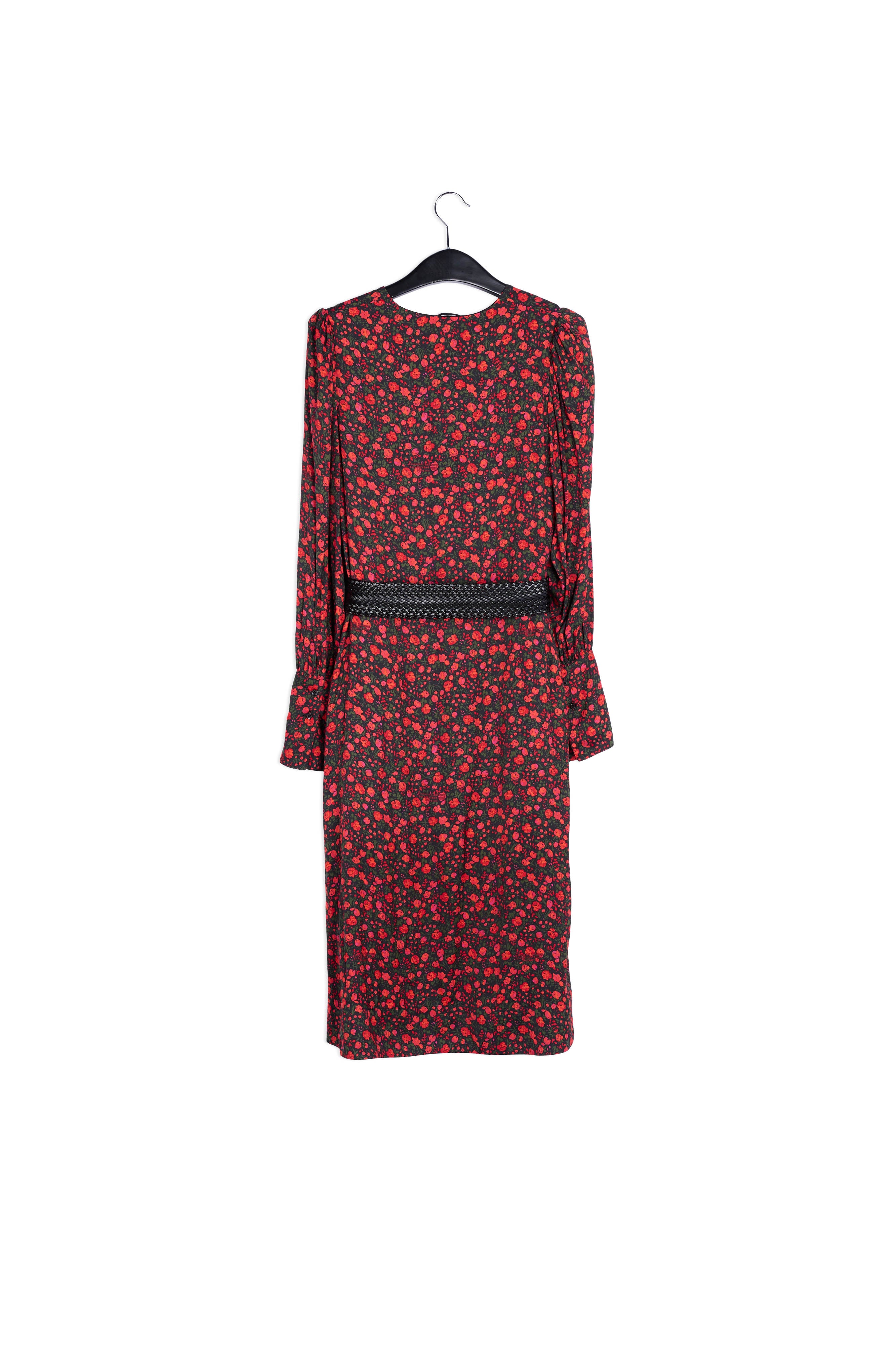 Maxi-jurk met zwarte en rode bloemenprint RE—SSENTIEL | Essentiel second hand