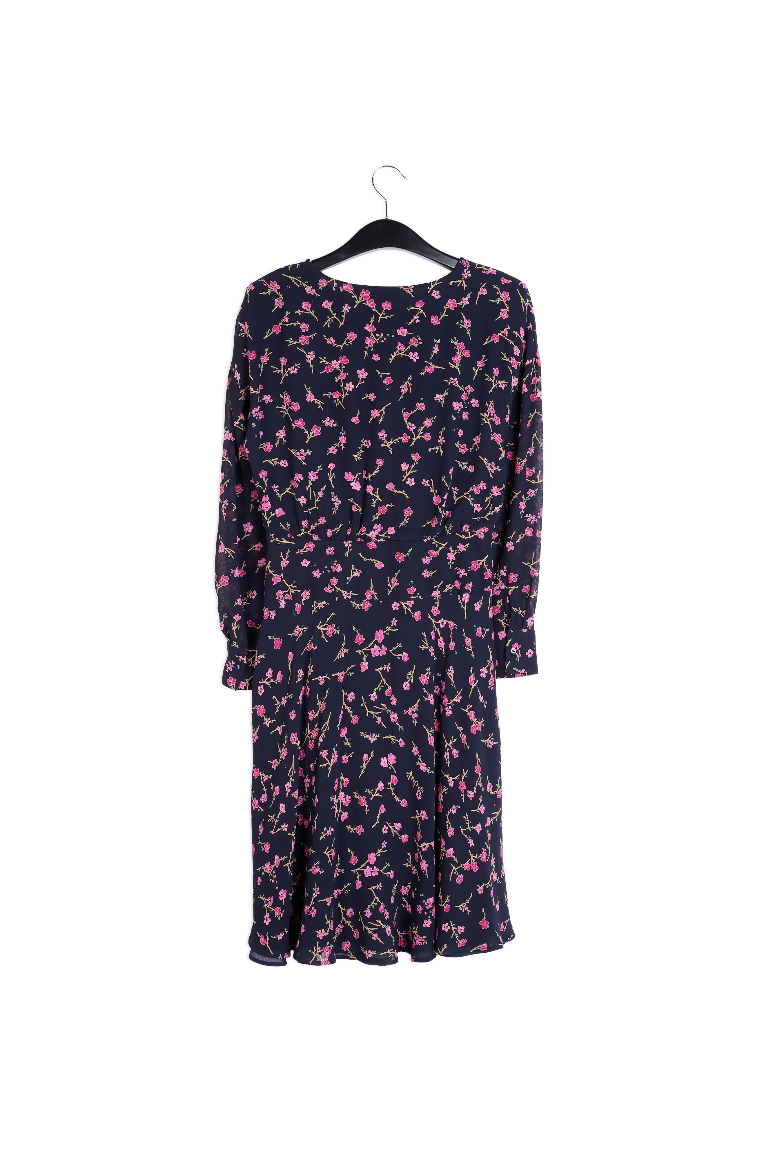 Dark blue cherry blossom print dress RE—SSENTIEL | Essentiel second hand