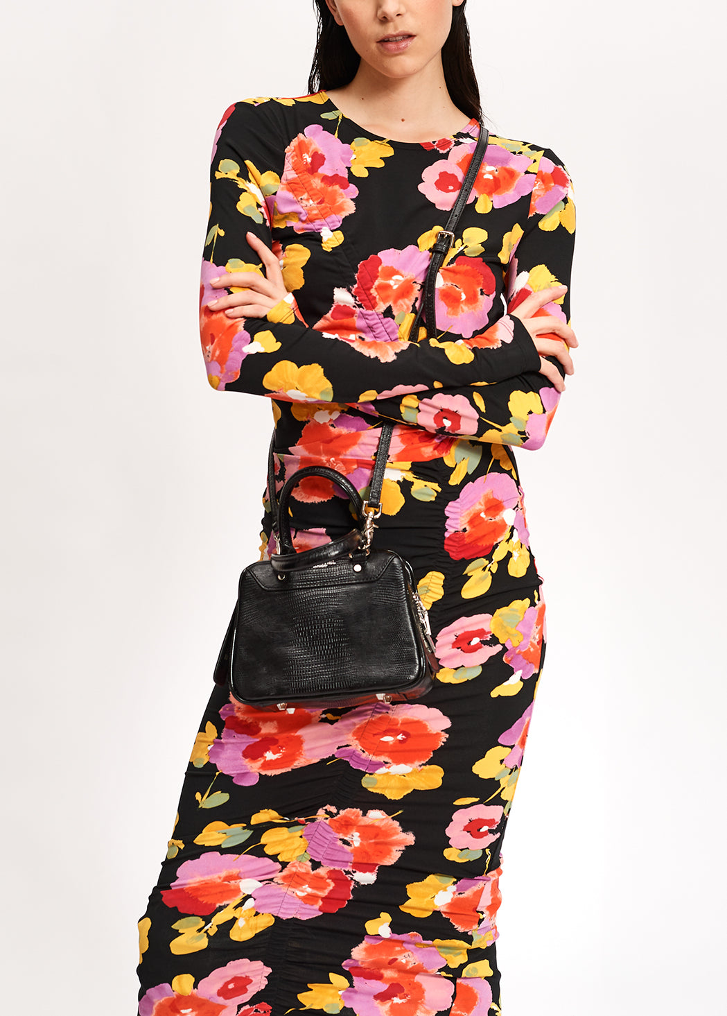 Zwarte midi-jurk met scriptprint RE—SSENTIEL | Essentiel second hand