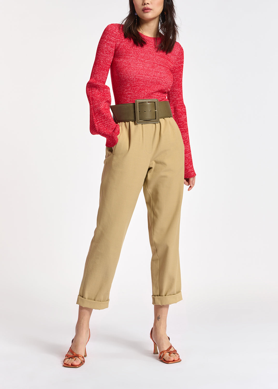 Pantalon fuselé en coton beige RE—SSENTIEL | Essentiel second hand