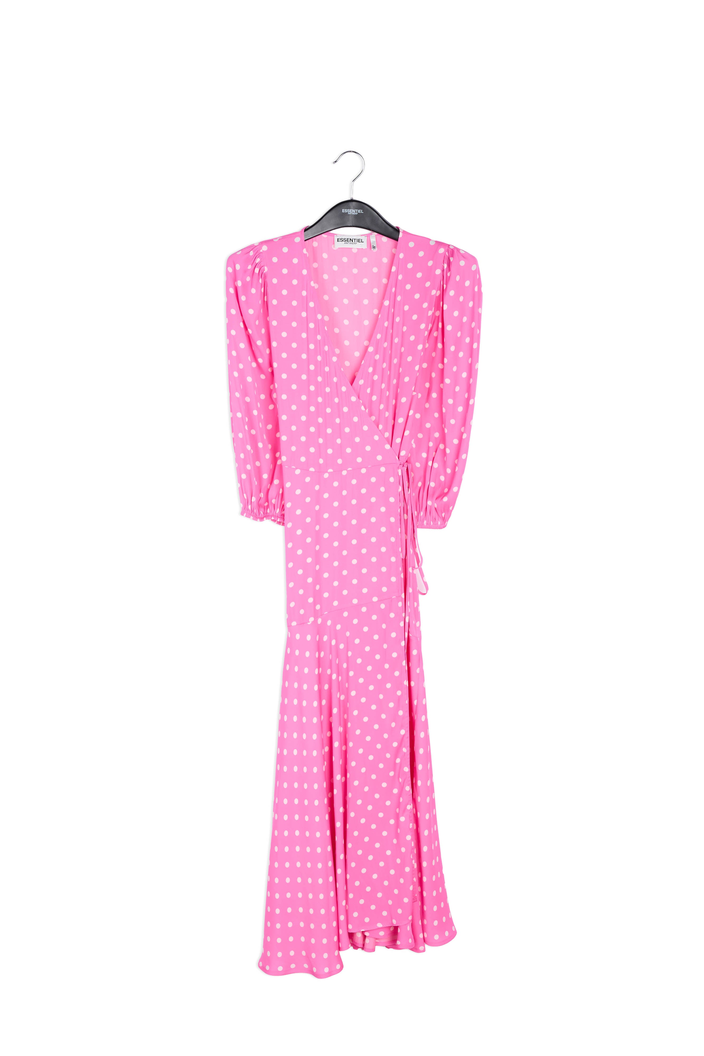 Neon pink polka dot wrap maxi dress RE—SSENTIEL | Essentiel second hand