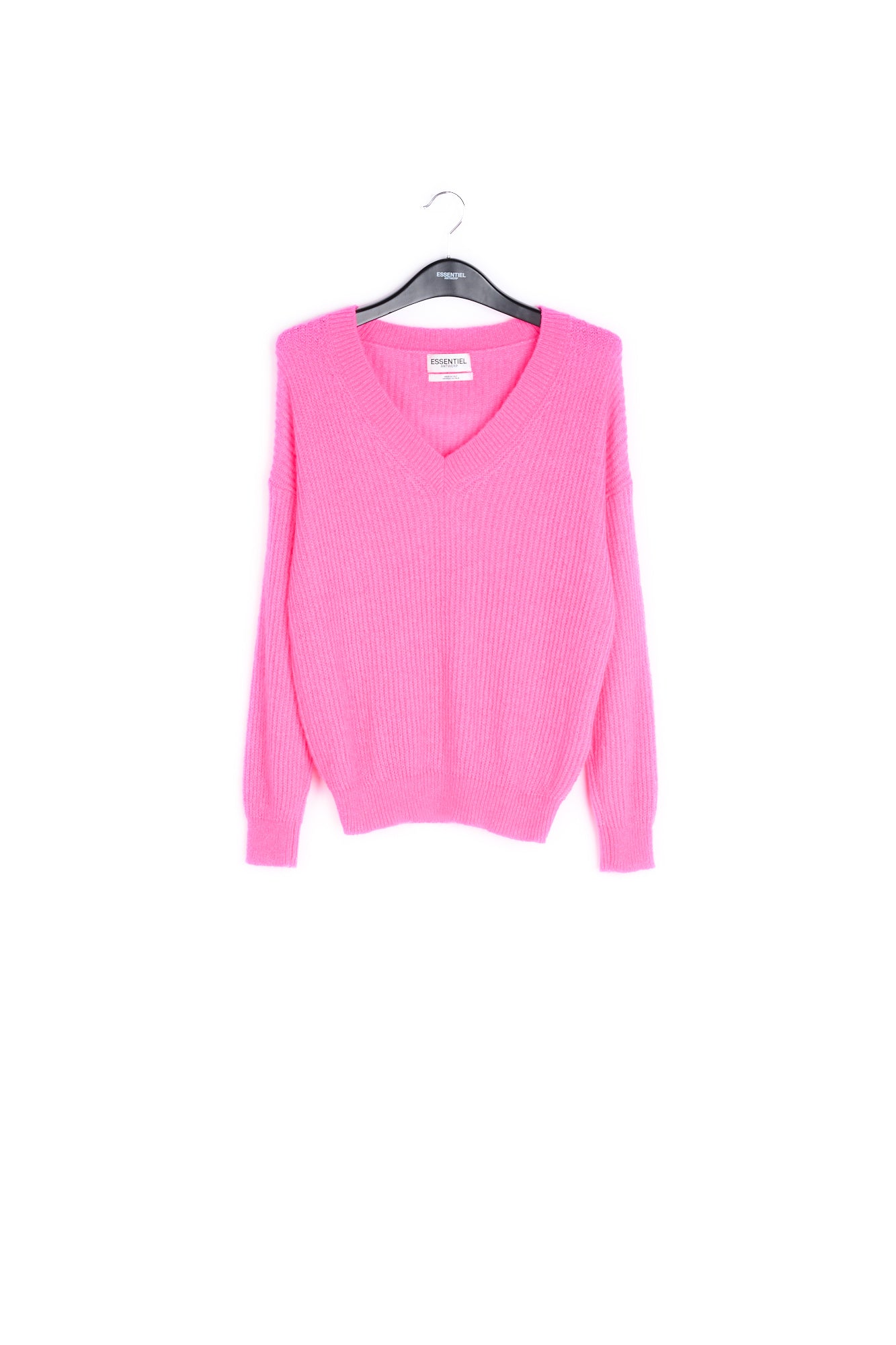Fuchsia mohair blend v-neck sweater RE—SSENTIEL | Essentiel second hand
