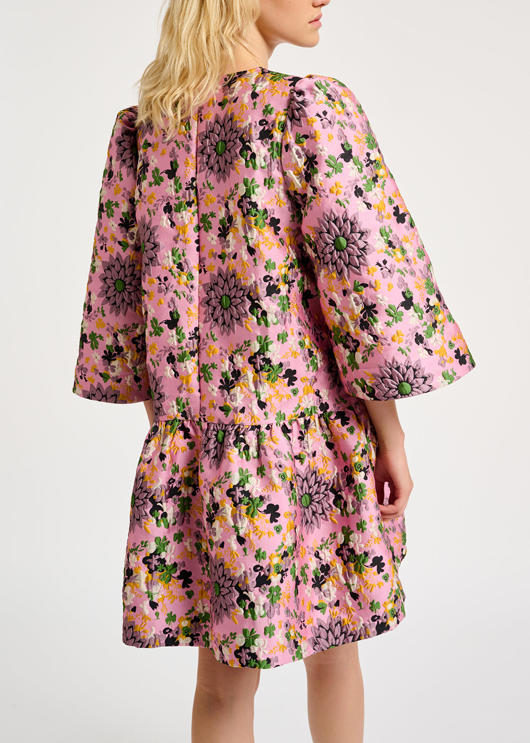 Pink floral jacquard mini dress RE—SSENTIEL | Essentiel second hand