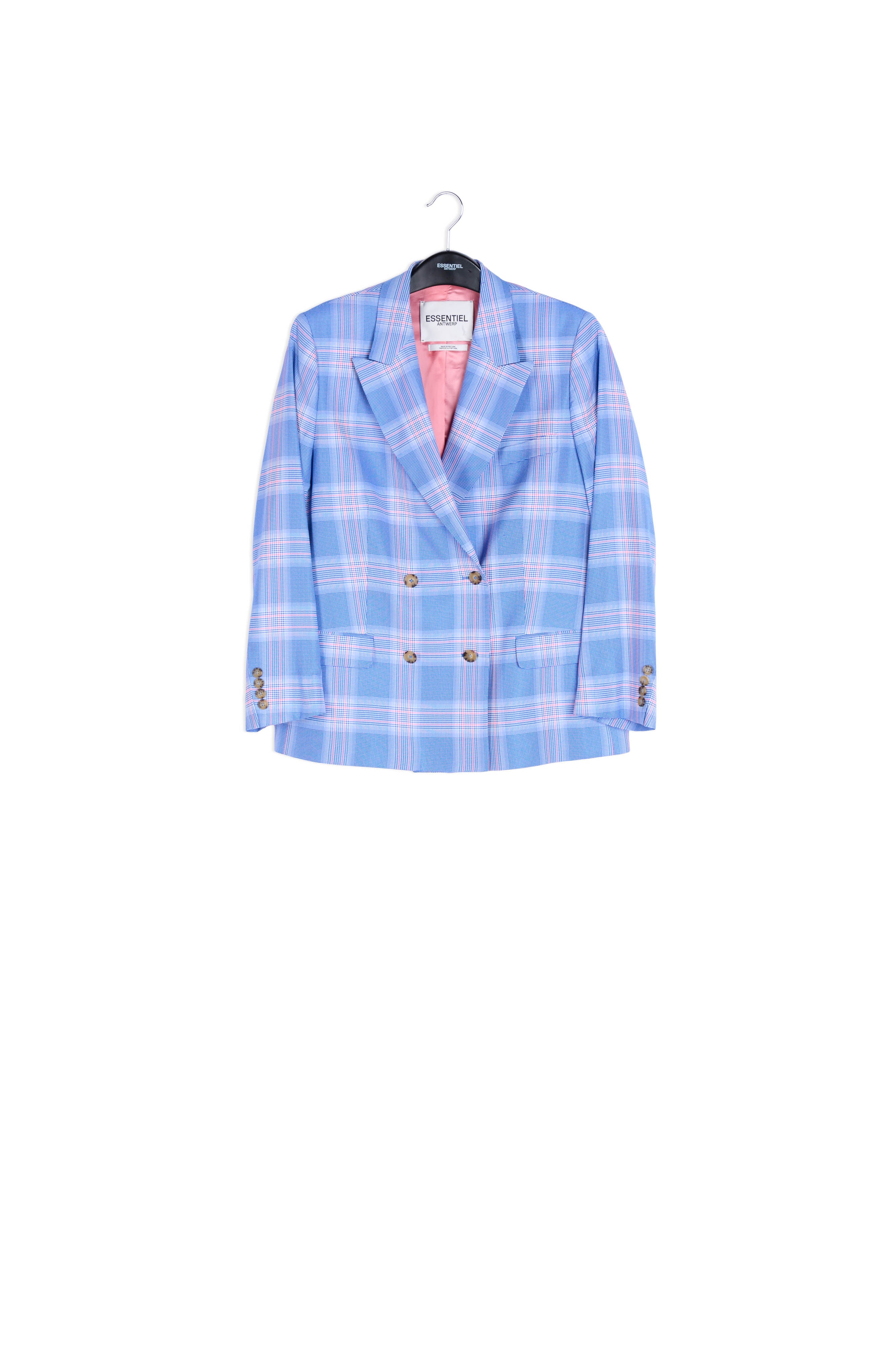 Blue plaid double-breasted blazer RE—SSENTIEL | Essentiel second hand