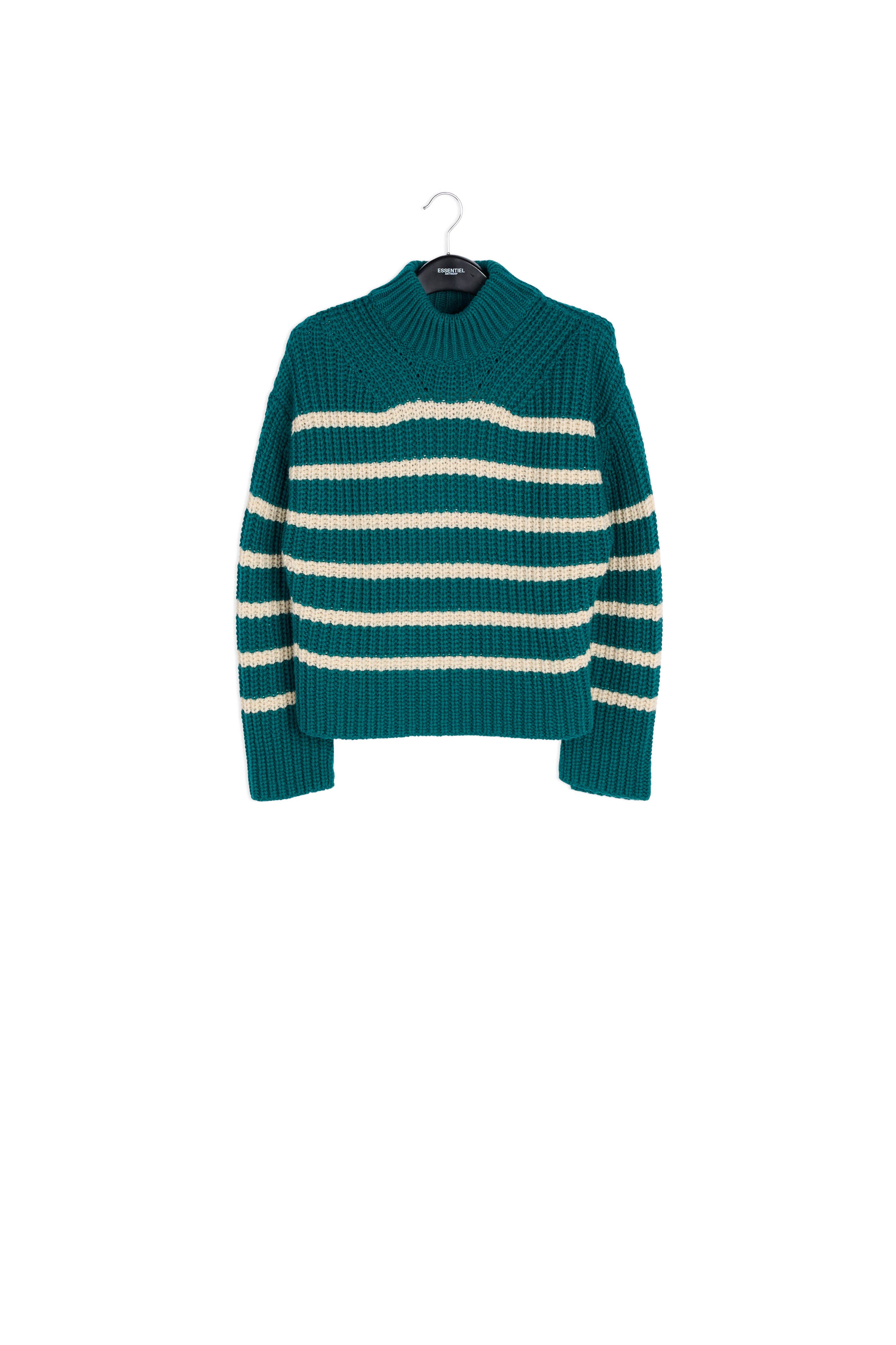 Bottle green and off-white striped ribbed-knit sweater RE—SSENTIEL | Essentiel second hand