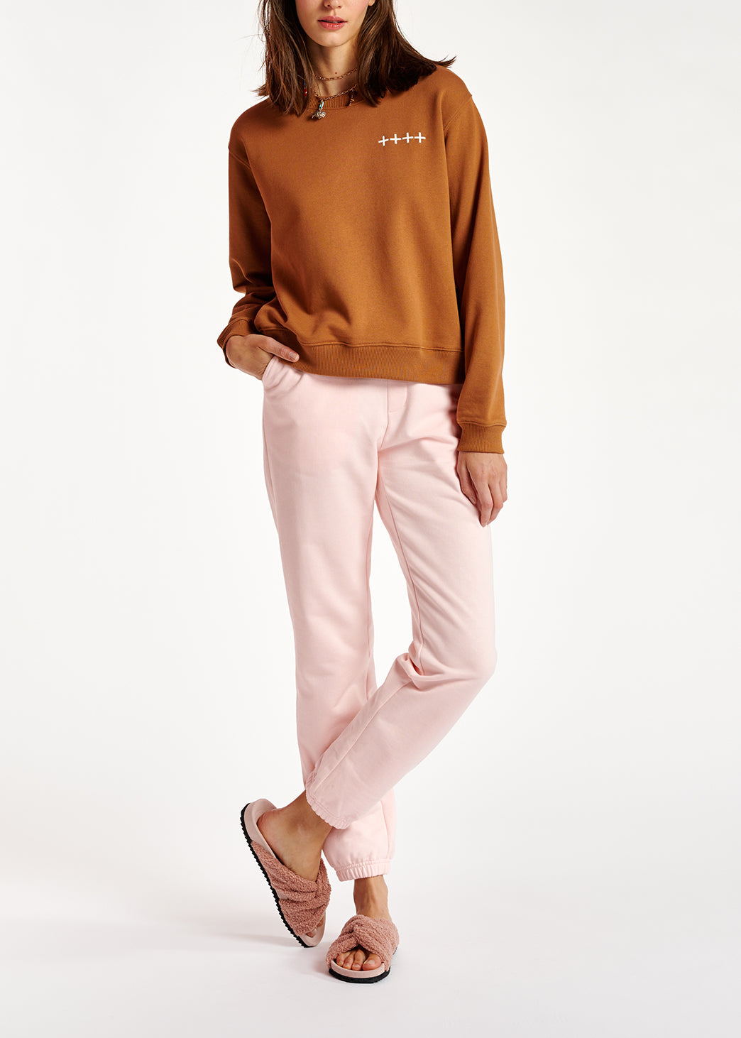 Brown organic cotton-jersey sweatshirt RE—SSENTIEL | Essentiel second hand