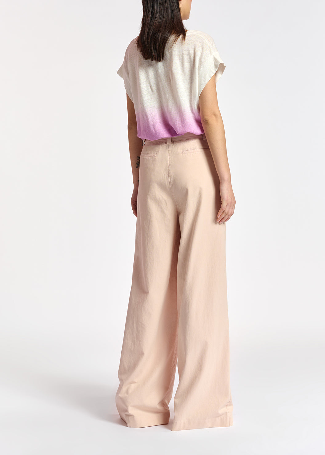 Powder pink belted high-waisted wide-leg jeans RE—SSENTIEL | Essentiel second hand