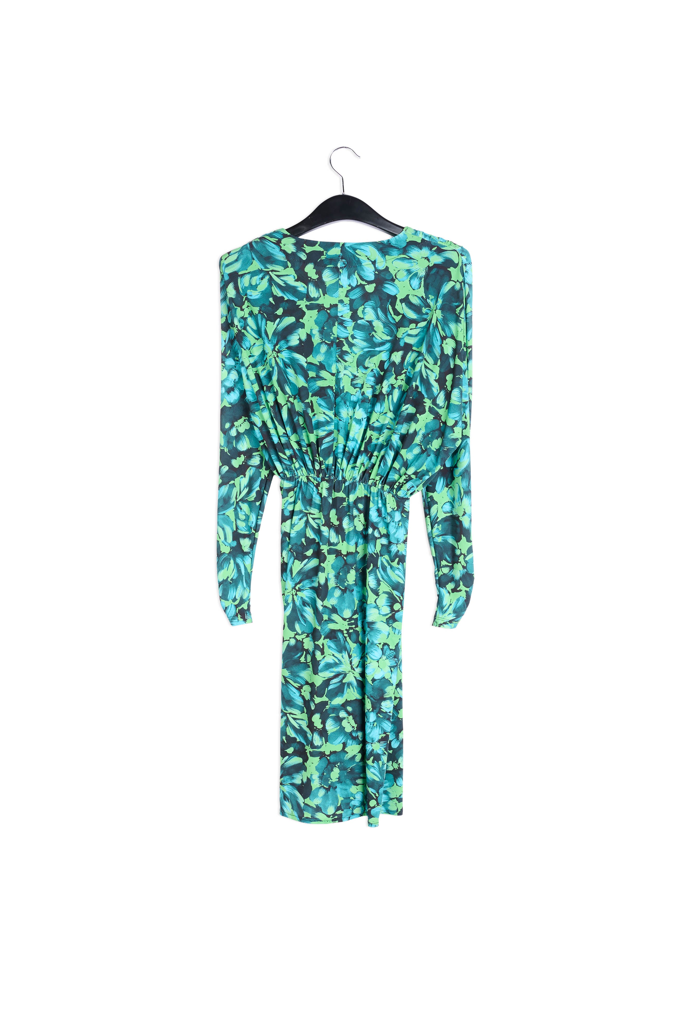 Robe cache-cœur verte et bleue avec draperie RE—SSENTIEL | Essentiel second hand