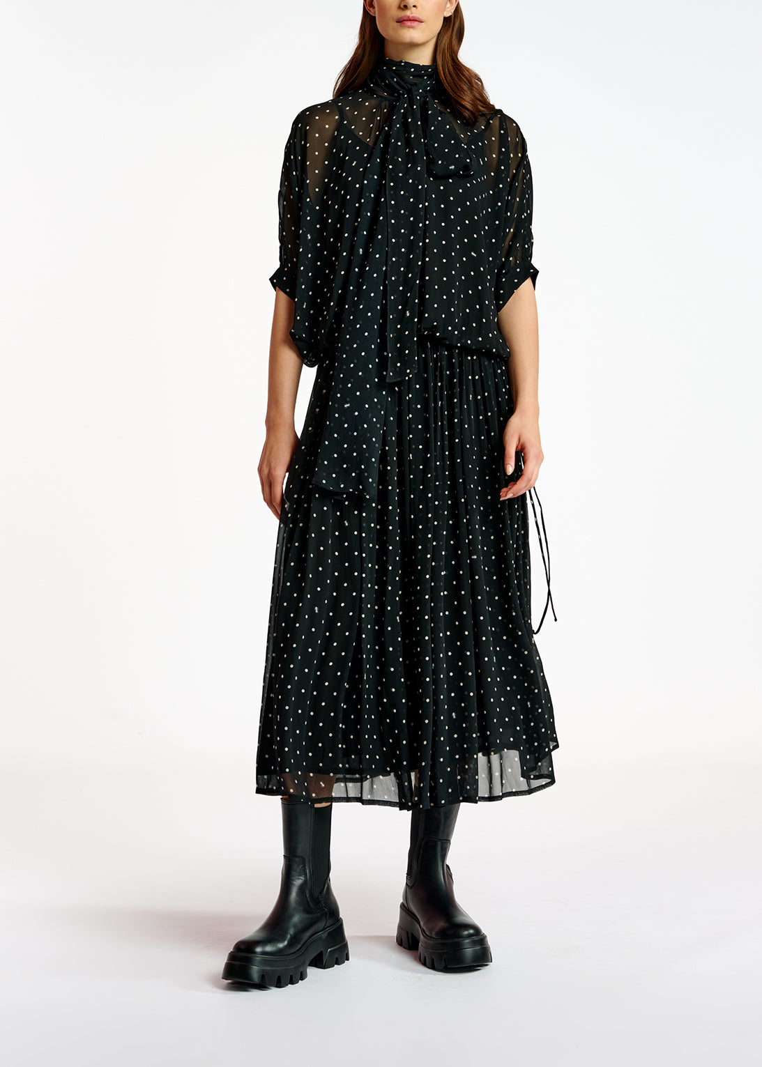 Black and off-white dotted maxi skirt RE—SSENTIEL | Essentiel second hand